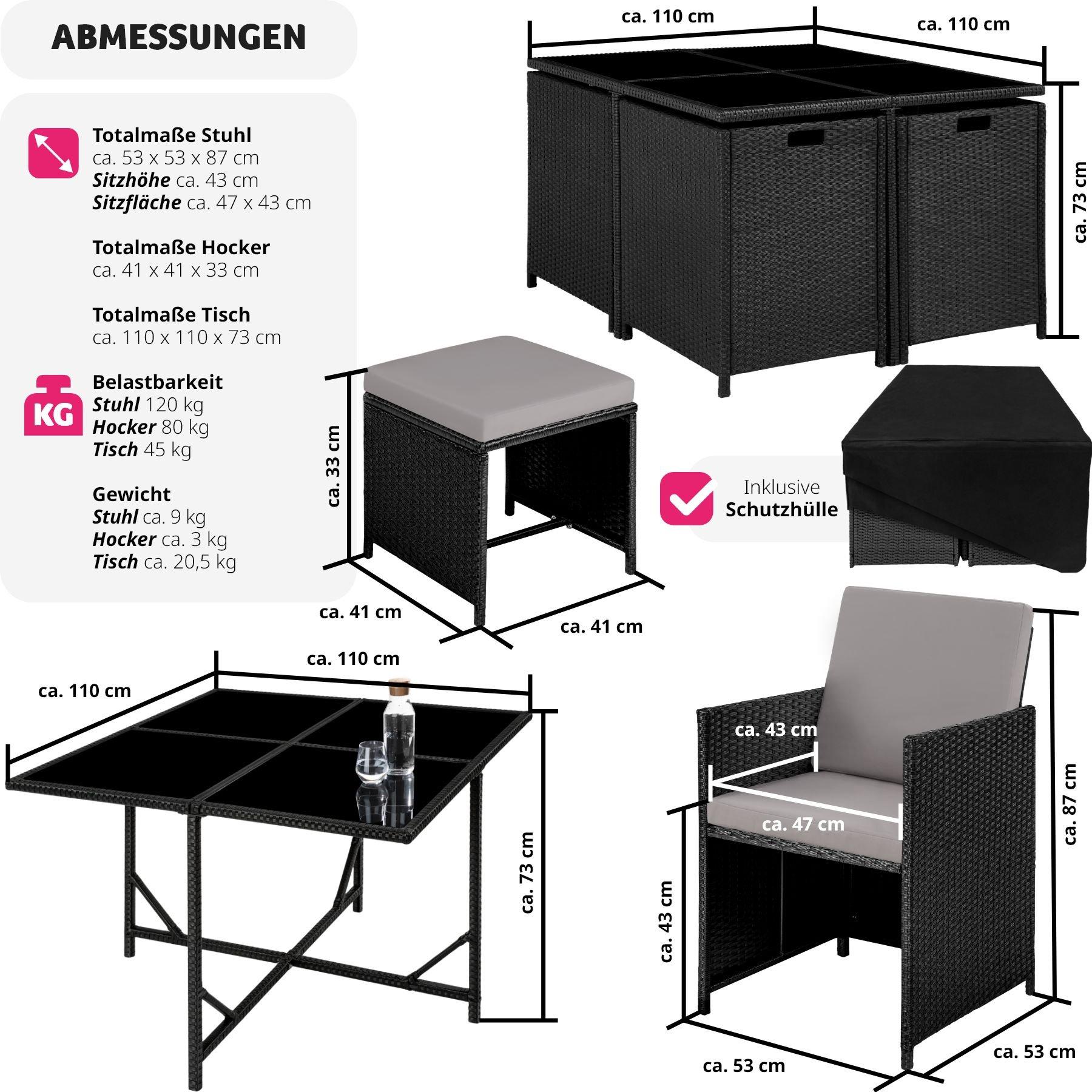 Tectake Rattan Sitzgruppe Bilbao 4+4+1 mit Schutzhülle