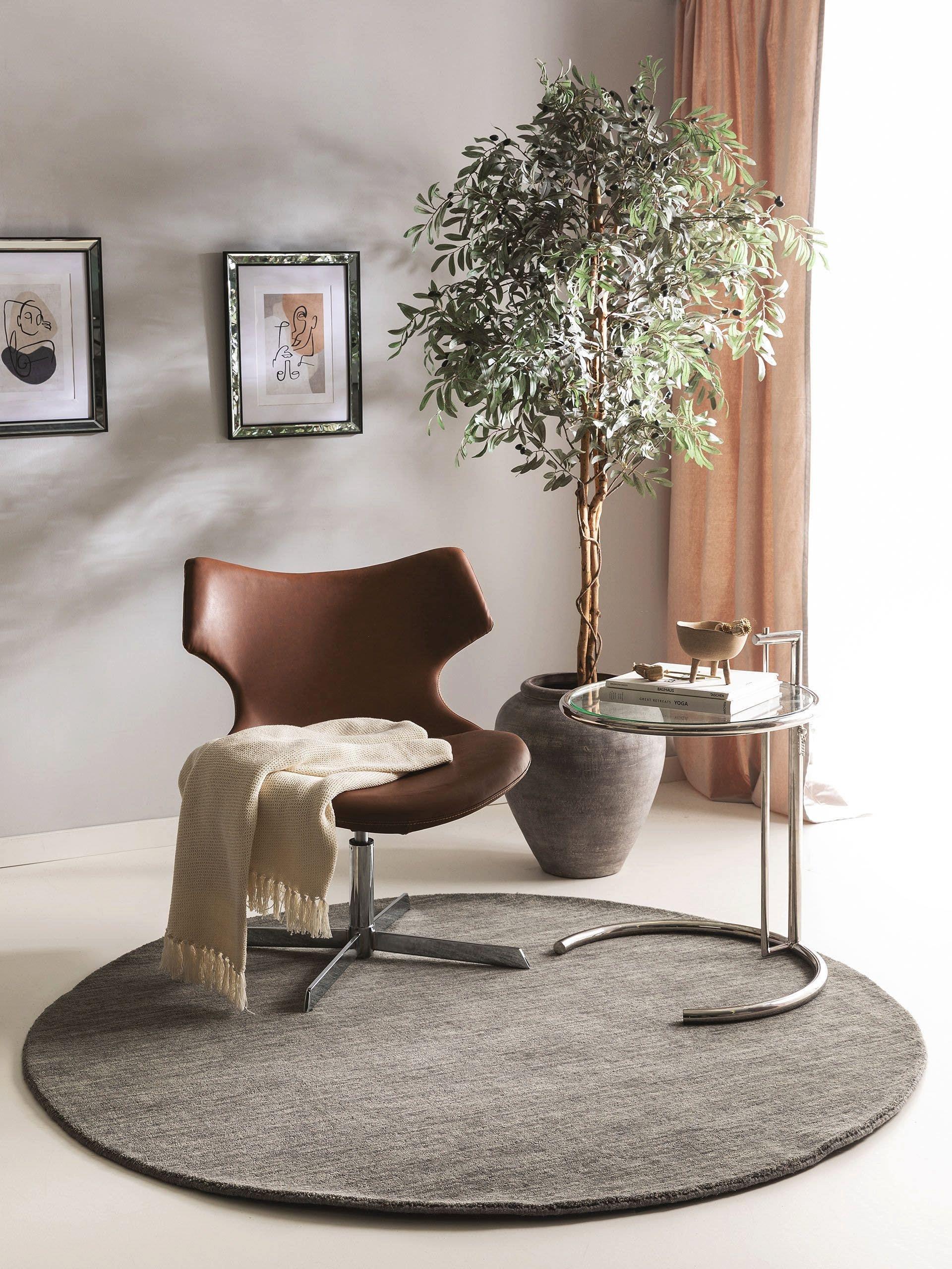 Benuta Wollteppich rund Jamal Grau