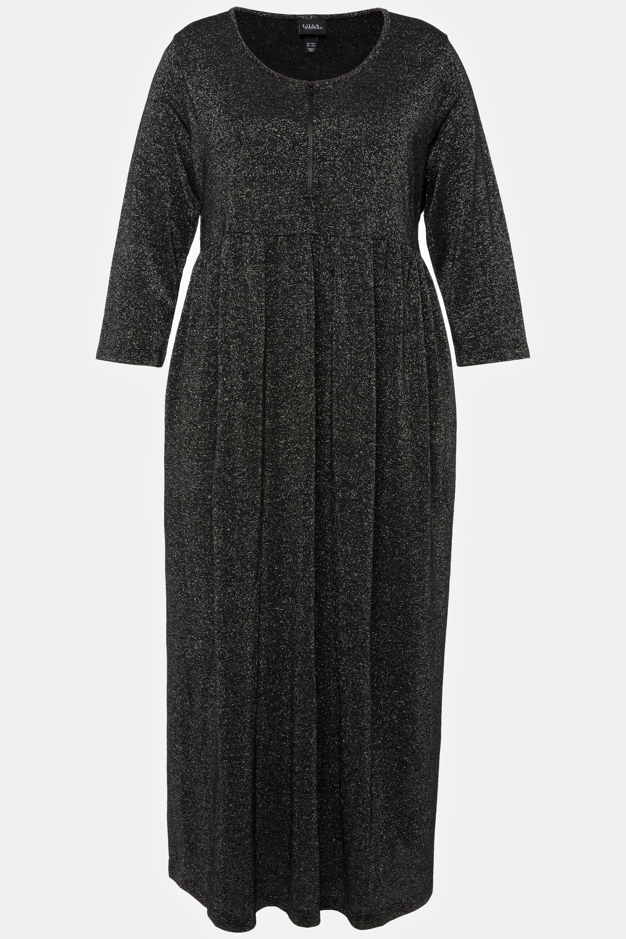 Ulla Popken Jersey Midikleid Metallic-Effekt Rundhals Halbarm