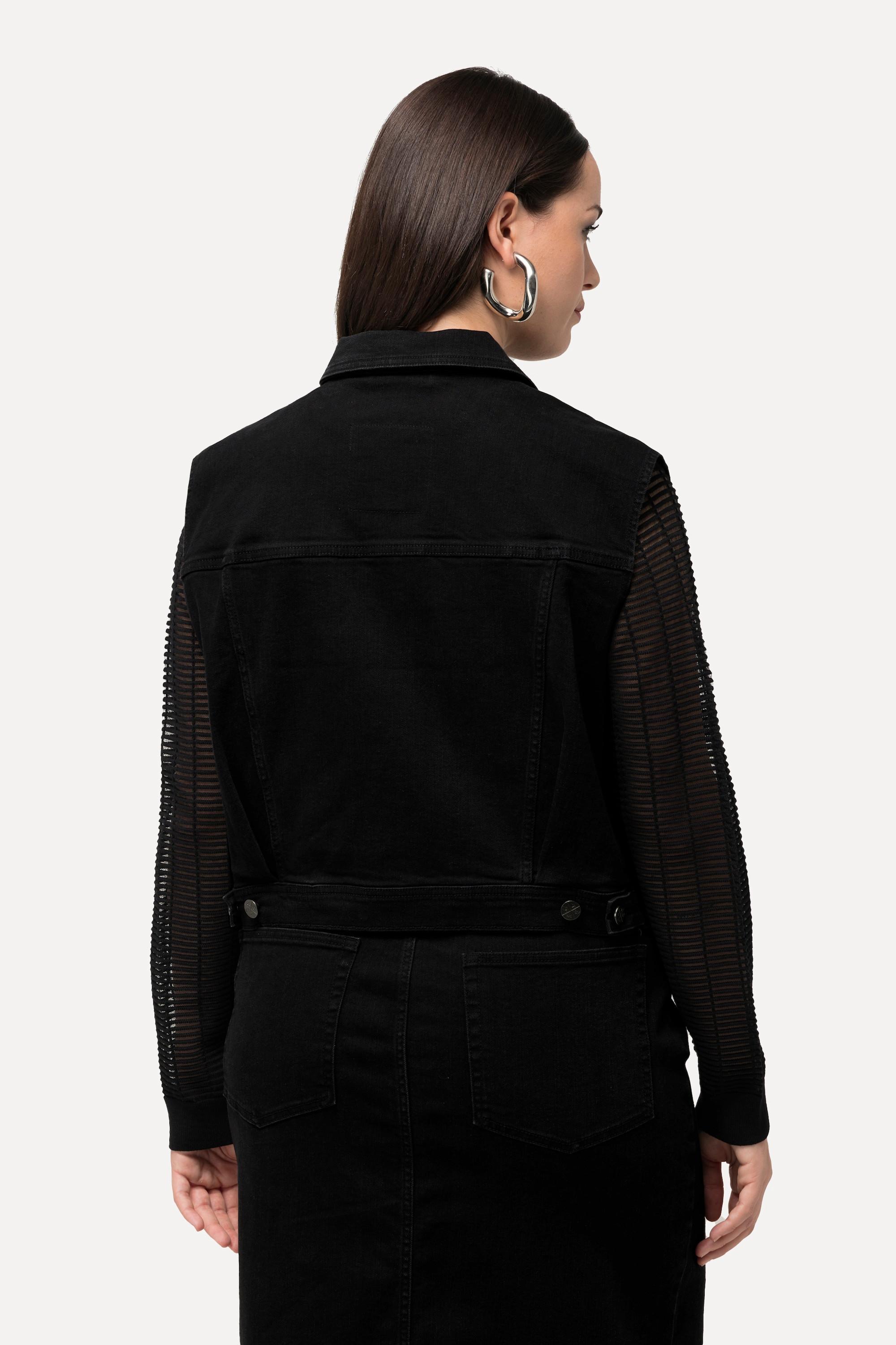 Ulla Popken Jeansweste, Boxy Fit, Hemdkragen, Metallknöpfe