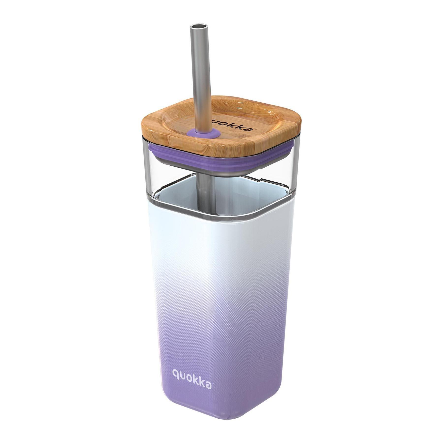 Quokka Cube Glas Lilac Gradient 540 ml - Trinkbehälter mit Strohhalm