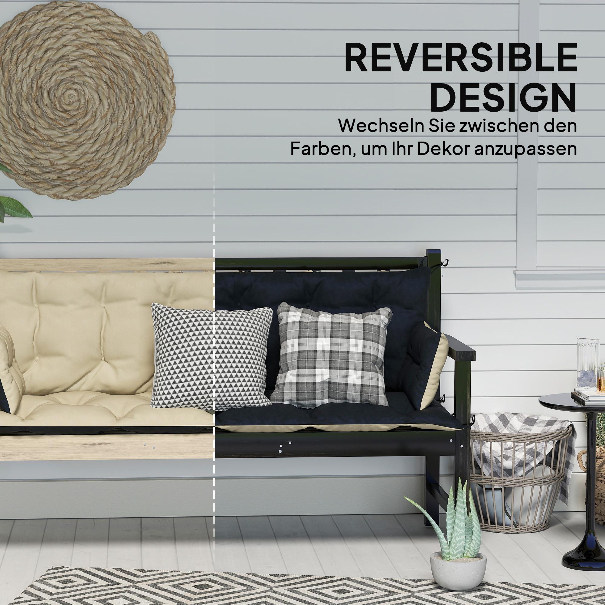 Northio 3 Sitzer Bankauflage 180x110x8 cm Bankkissen mit Bändern, Sitzkissen, Outdoor/Indoor Stuhlkissen, Sitzauflage, Sitzpolster, Bankpolster für Gartenmöbel, Hollywoodschaukel, Beige+Schwarz Aosom