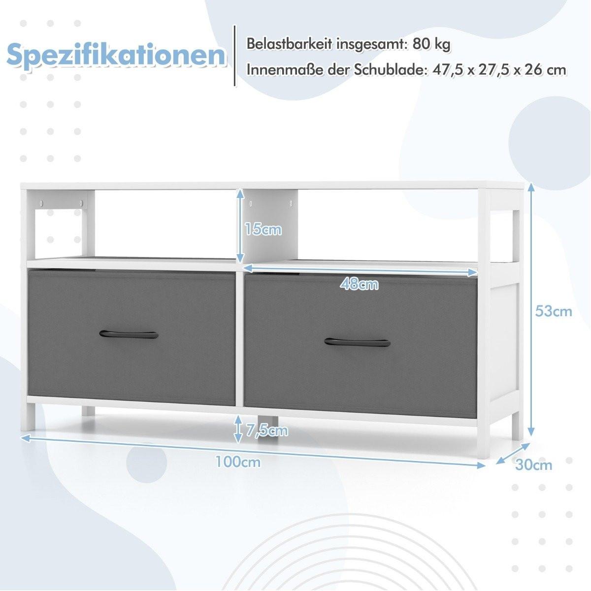 B2X Kommode mit 2 Schubladen Aufbewahrungsschrank mit offenen Regalen 100 x 30 x 53 cm