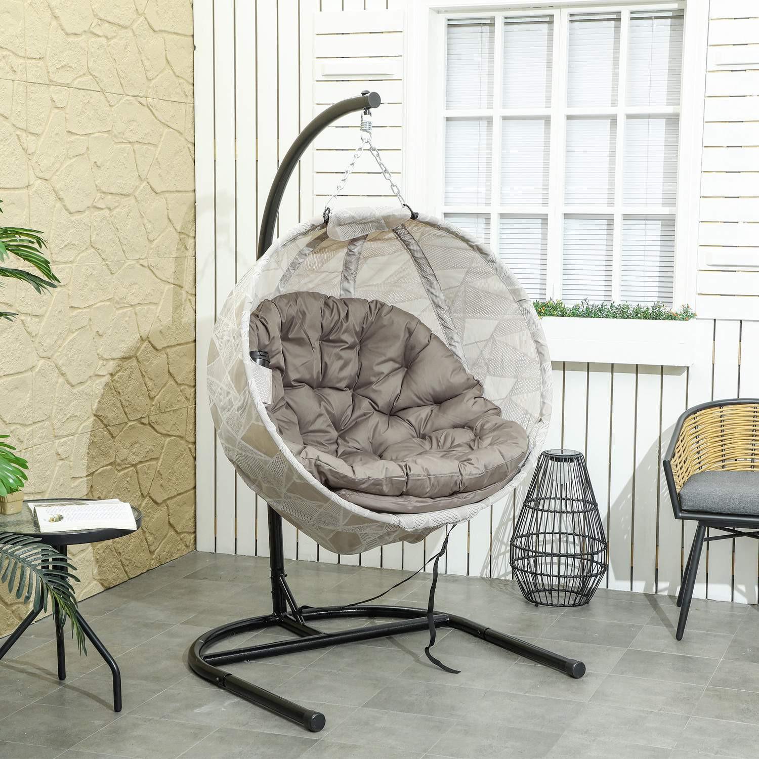 Northio Eiförmiger Hängesessel für den Außenbereich, faltbar Hängeschaukel mit Becherhalter, abnehmbar waschbar Sitz, U-Gestell, Hängematte für 1 Personen, Schaukelsessel für Terrasse, Garten, Sand Aosom