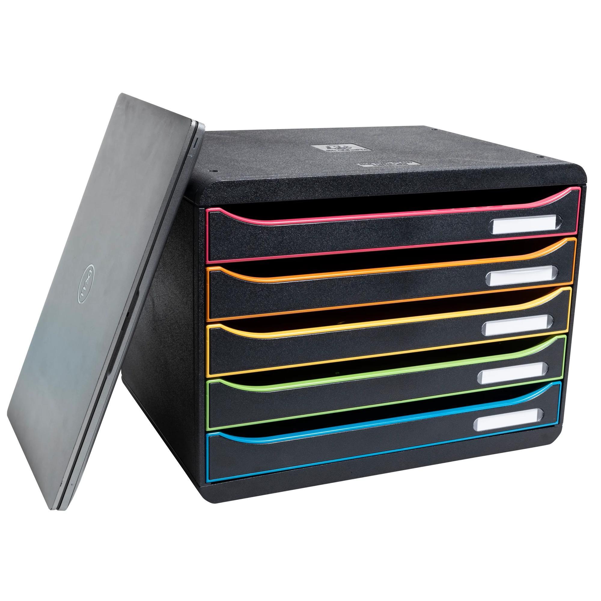 Exacompta Schubladenbox Big Box Plus Horizon, Querformat, 5 offene Schubladen, Black Office