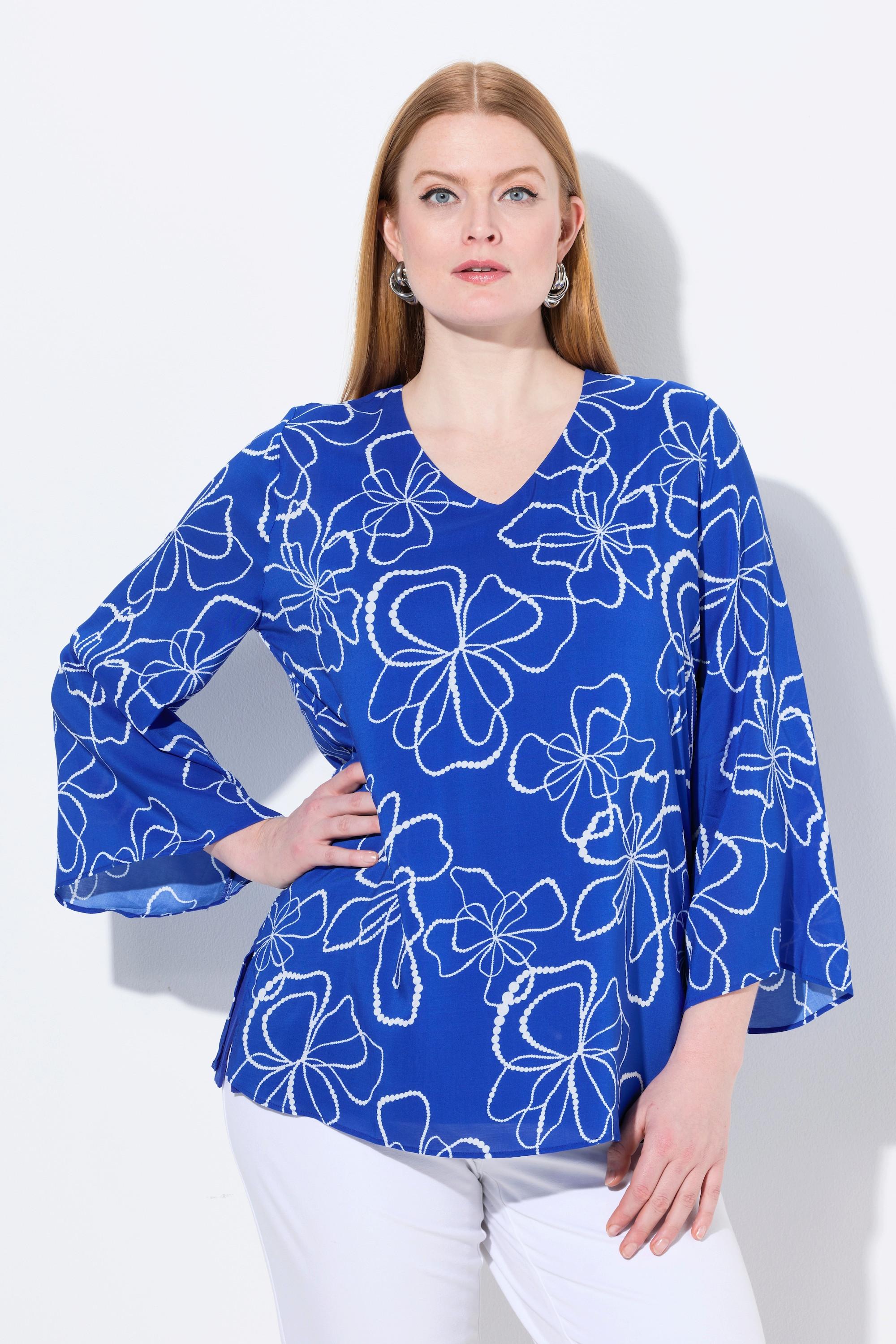 Ulla Popken Doppellagige Shirtbluse V-Ausschnitt Langarm
