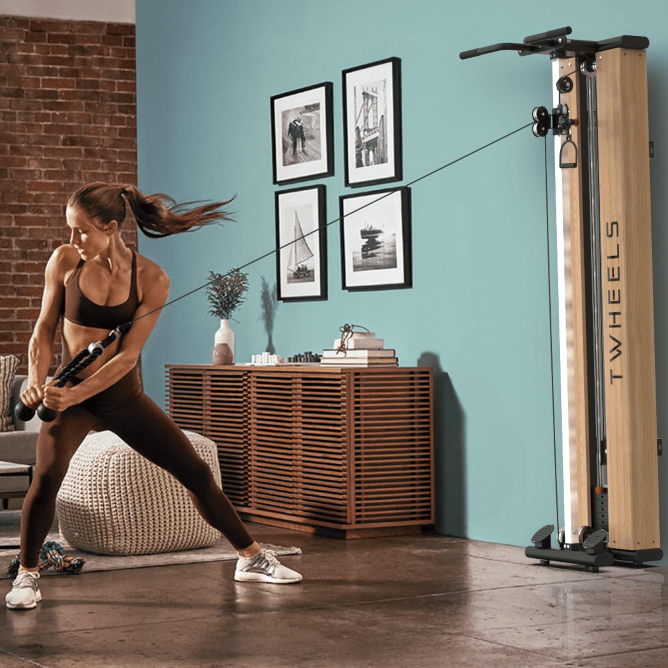 TWHEELS Fitness Seilzugturm aus Eichenholz