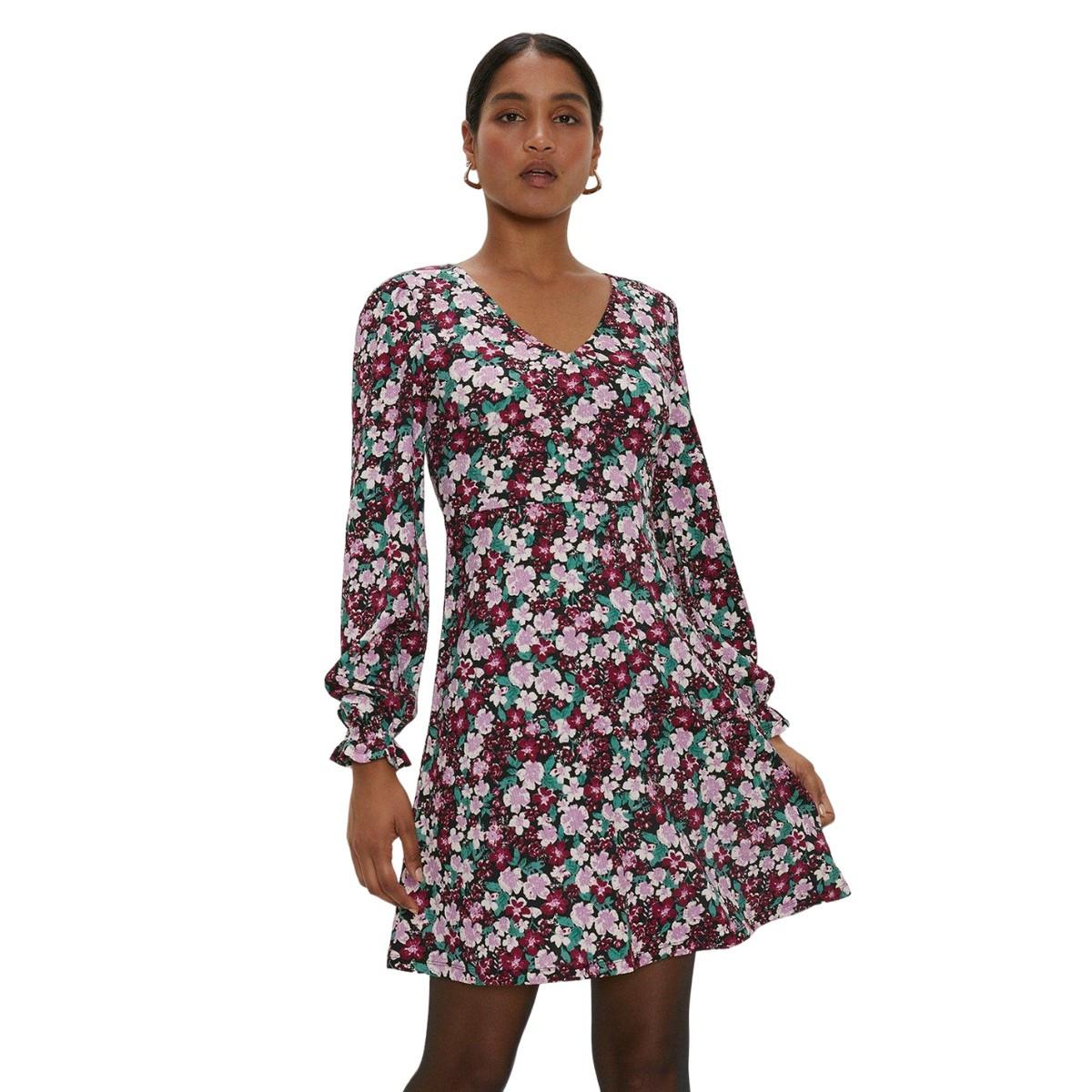 Dorothy Perkins Minikleid V-Ausschnitt Langarm Floral