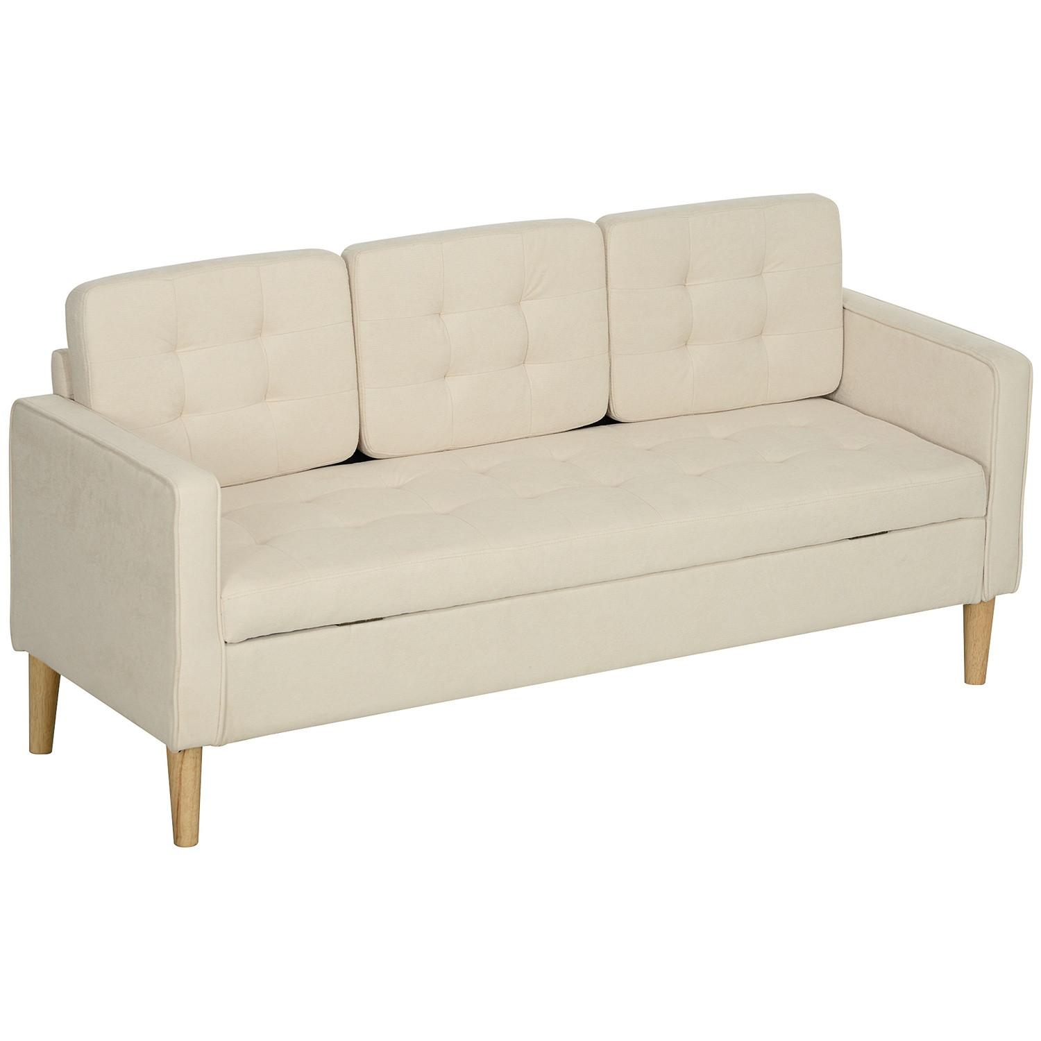 Northio 3 Sitzer Sofa, Couch mit Stauraum, Holzbeine, Gepolsterter Polstersofa mit Samtoptik für Wohnzimmer, Schlafzimmer, 166,5 x 62 x 82 cm, Cremeweiß