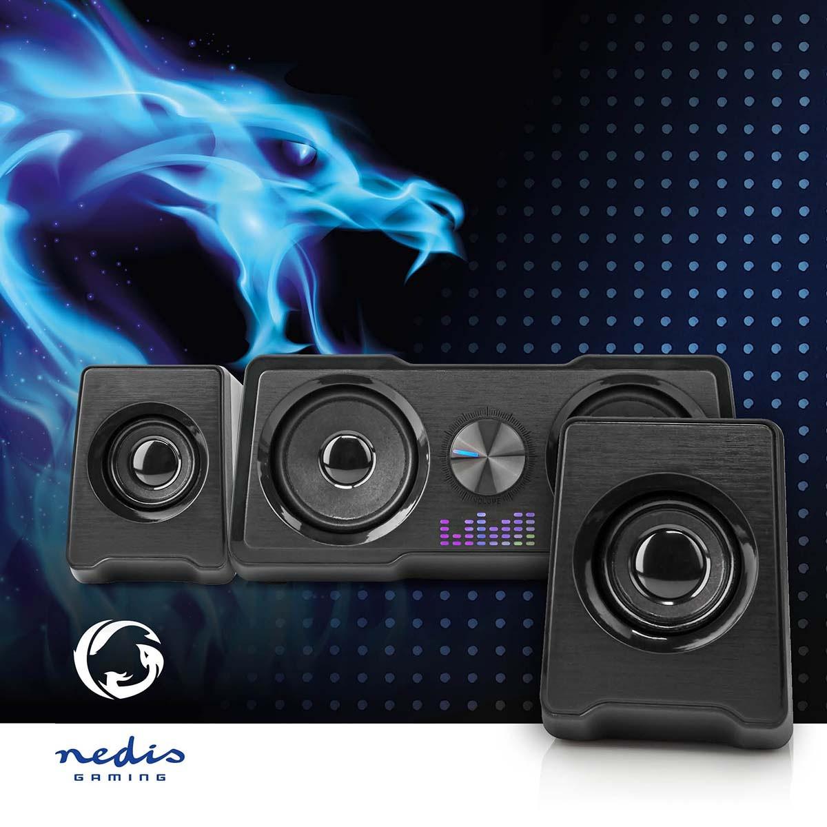 Nedis Gaming-Lautsprecher | Lautsprecherkanäle: 2.2 | USB Power | 3,5 mm Stecker | 48 W | LED | Lautstärkeregler