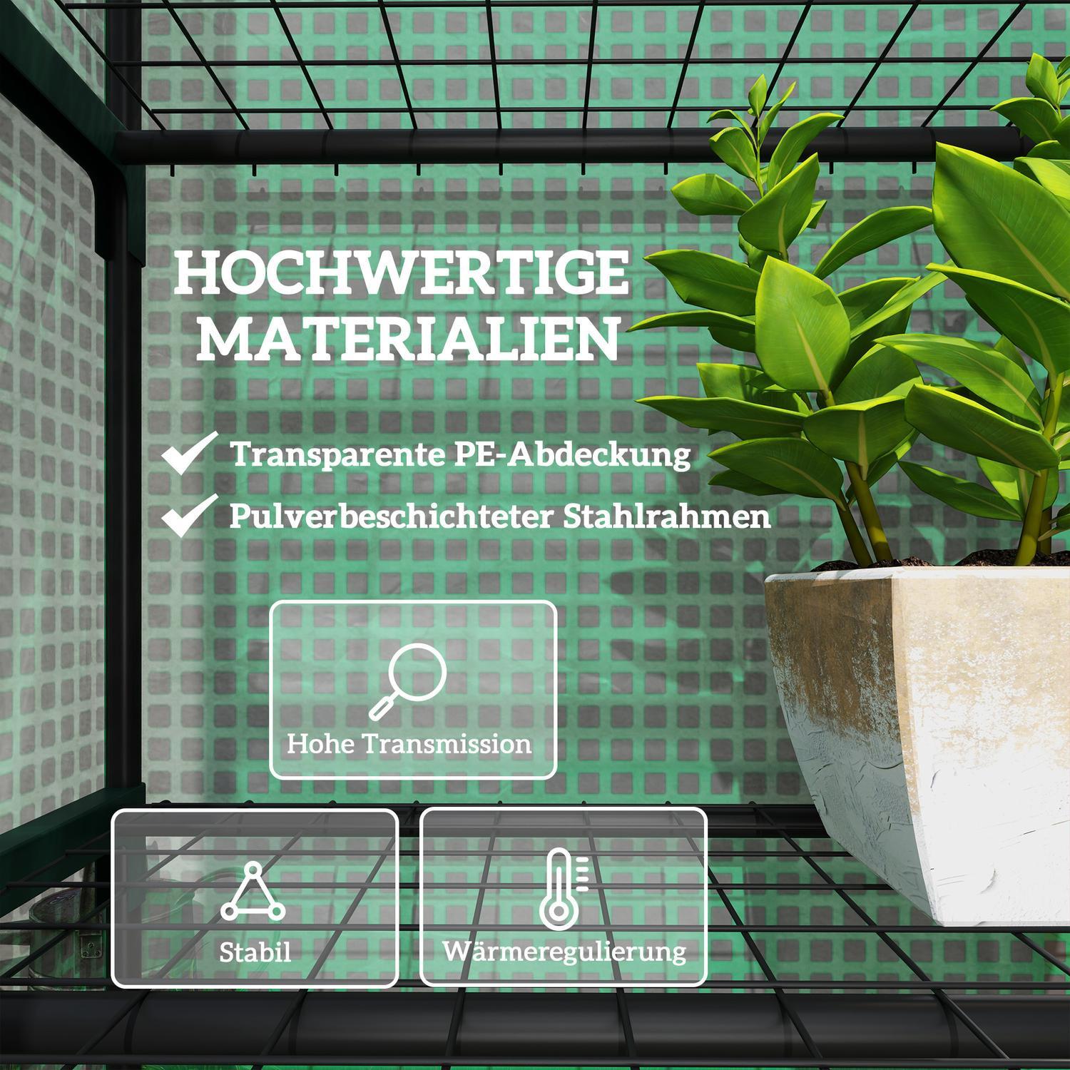 Northio Gewächshaus mit Rolltür, Regale, winterfest Foliengewächshaus aus Stahl, Treibhaus für Balkon, Garten, Tomatenhaus 69 x 49 x 193 cm, Tomatengewächshaus für Tomaten, Gemüse, Blumen, Grün Aosom