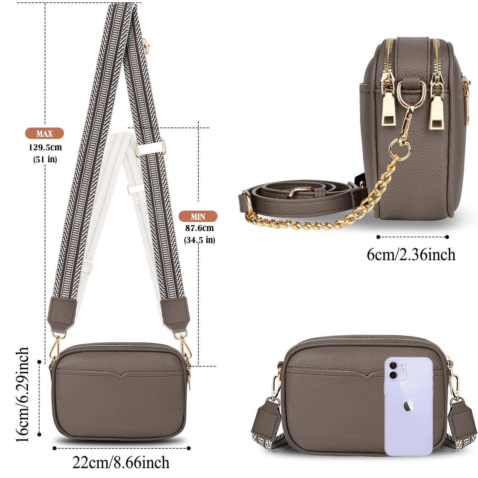 Only-bags.store Umhängetasche Leder, Kleine Umhängetasche Elegante Umhängetasche mit 2 abnehmbaren breiten und Kettenschulterriemen Handytasche Umhängetasche Leder, Kleine Umhängetasche Elegante Umhängetasche mit 2 abnehmbaren breiten und Kettenschul