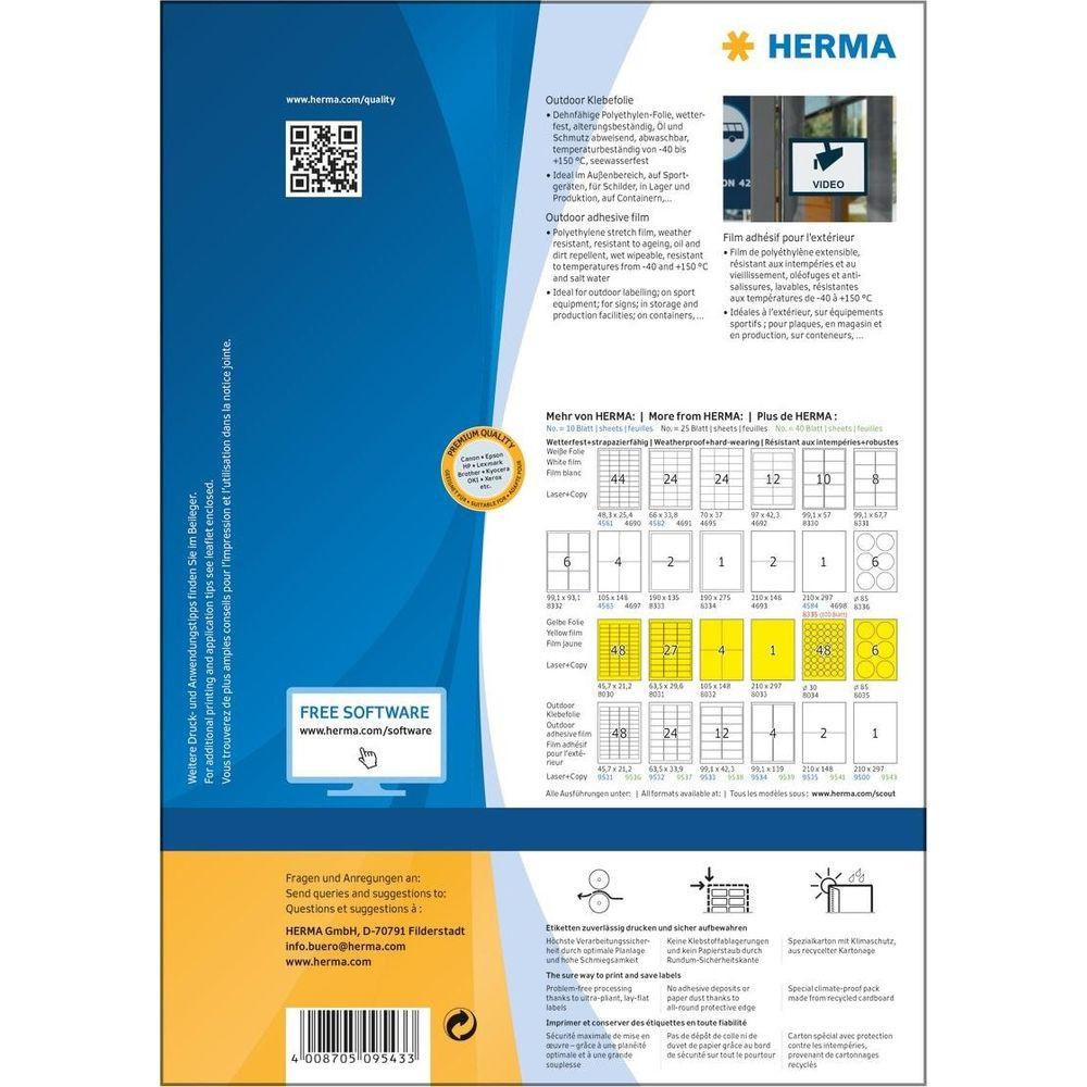 HERMA Wetterfeste Outdoor-Folienetiketten A4, 210 x 297 mm, extrem stark haftend, dehnfähig