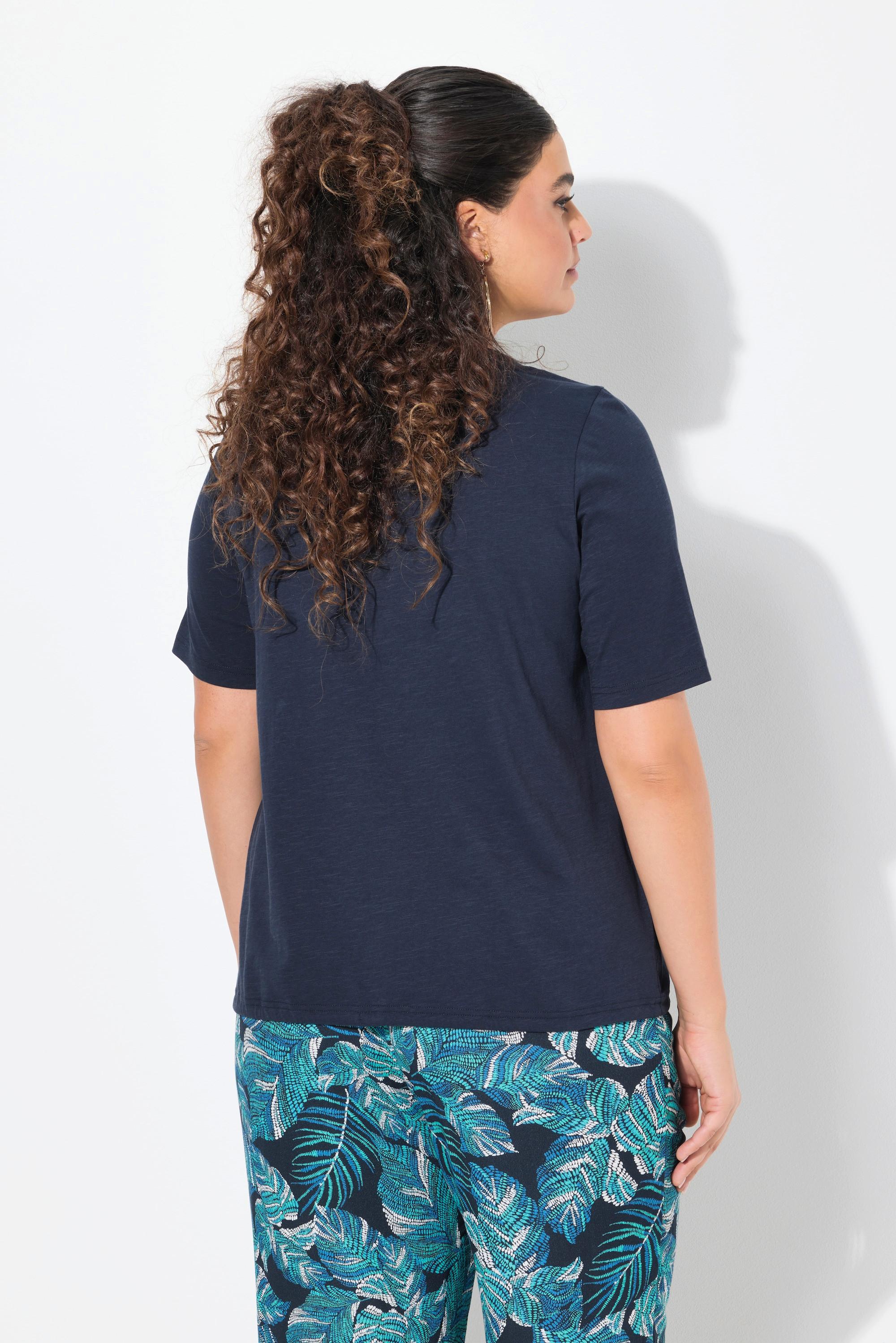 Ulla Popken T-Shirt Schriftdruck Saumband V-Ausschnitt Halbarm