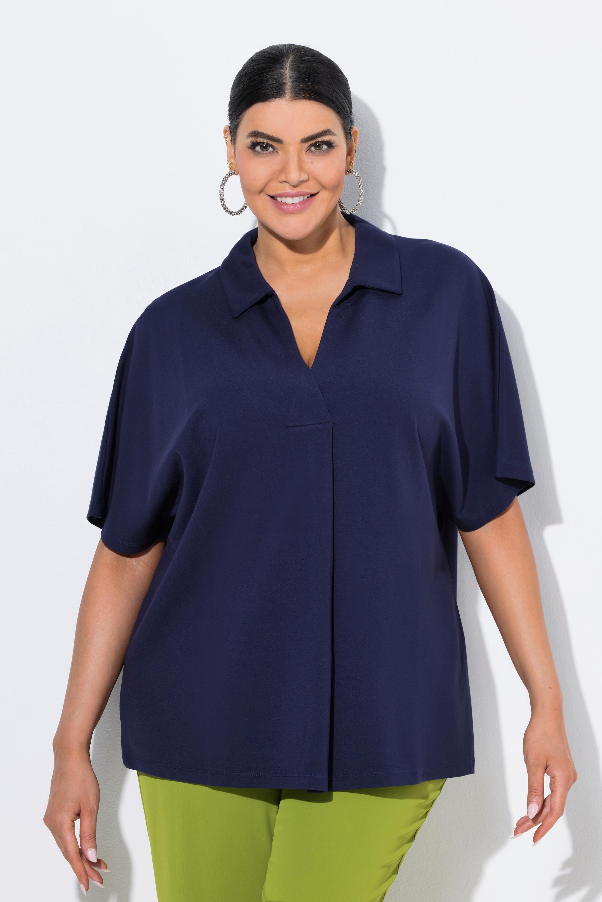 Ulla Popken Sweatshirt, Oversized, Hemdkragen, Halbarm