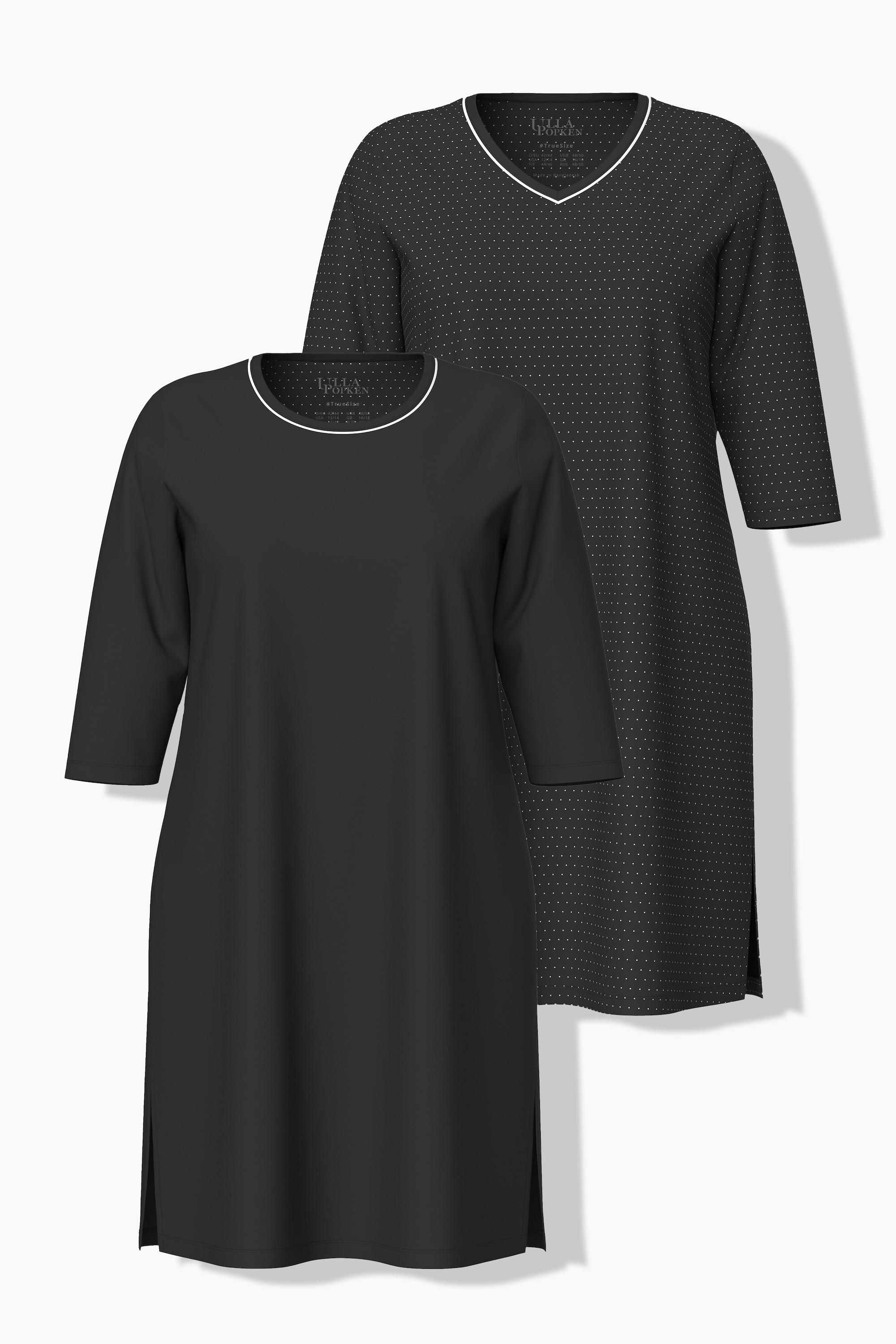 Ulla Popken Bigshirts, 2er-Pack, Rundhals/ V-Ausschnitt, 3/4-Arm