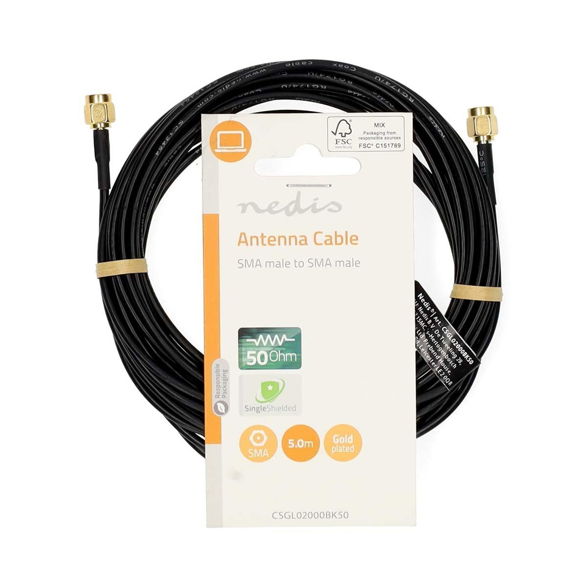Nedis Antennenkabel | SMA-Stecker | SMA-Stecker | Vergoldet | 50 Ohm | Einzelmantelschutz | 5,00 m | Rund | PVC | Schwarz | Etikett