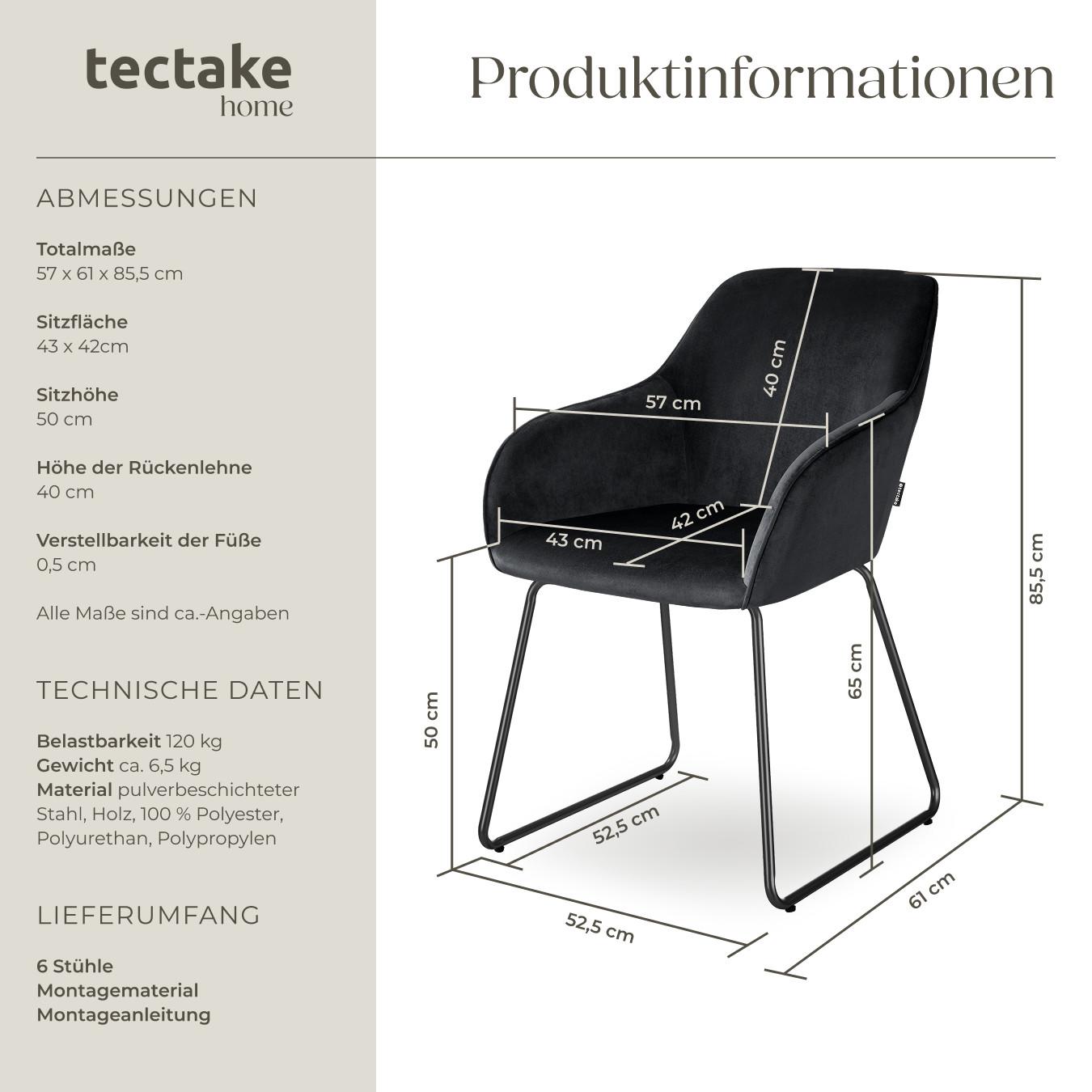Tectake Esszimmerstuhl gepolstert, in Samtoptik höhenverstellbare Füsse