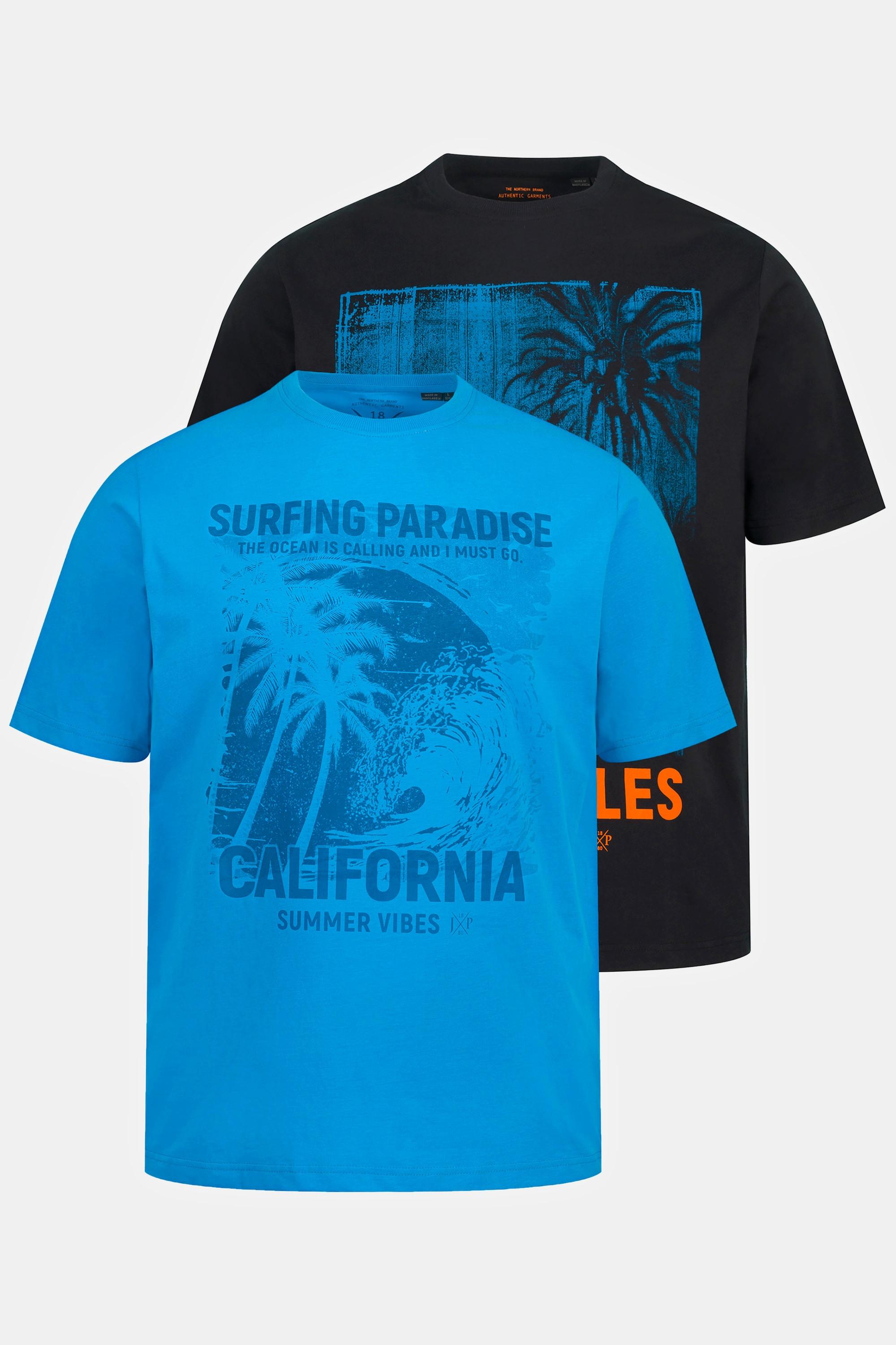 JP1880 Halbarm Palmen Print Rundhals T-Shirts 2er-Pack