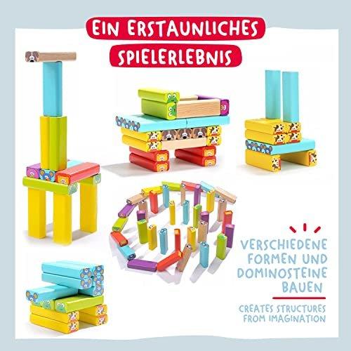 Activity-board Pädagogisches Kinderspiel ab 3 Jahre - Wackelturm 4 in 1 aus Holz mit Farben und Tieren