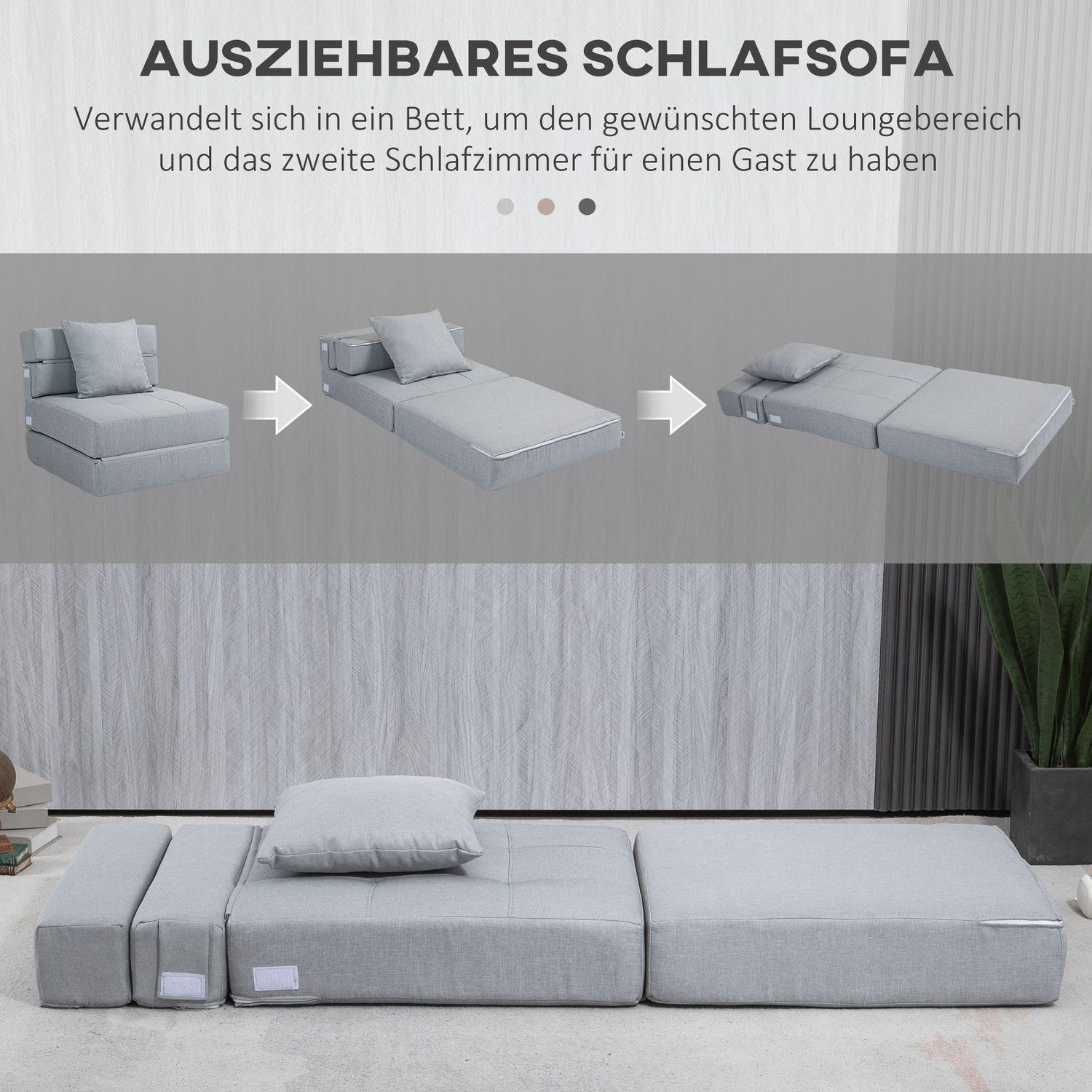 Northio Schlafsessel Klappbar, Schlafsofa, 2-In-1 Klappsessel Mit Bettfunktion, Relaxsessel Mit Kissen, Gästebett Für Wohnzimmer, Schlafzimmer, Bis 100 Kg Belastbar, Hellgrau