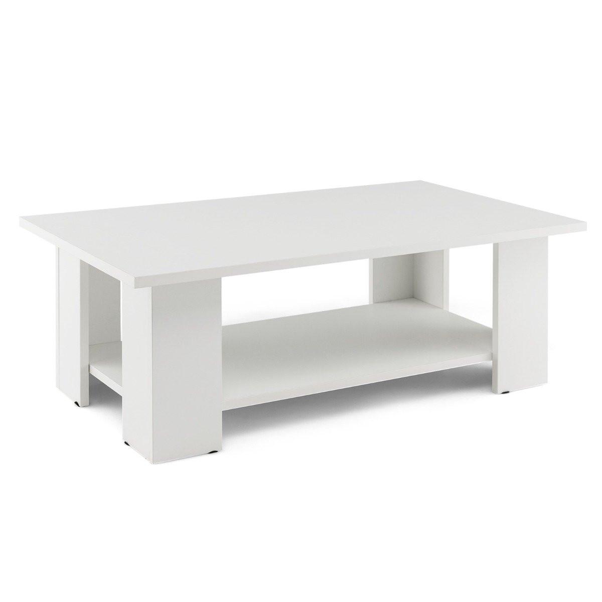 Northix 2 Ebenen Couchtisch aus Holz Beistelltisch bis zu 125kg Belastbar 90 x 52 x 32 cm Weiß