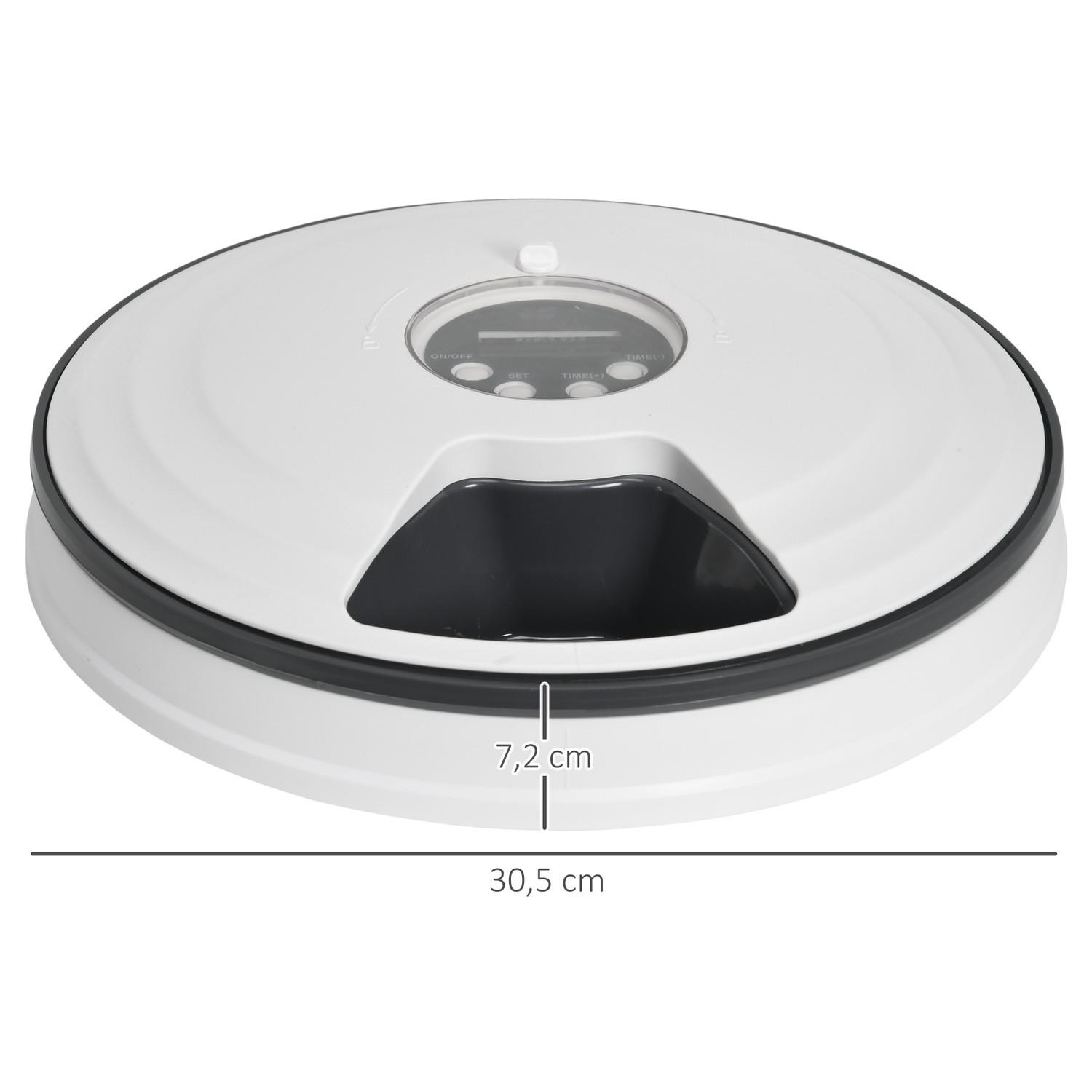 Northio Futterautomat Für Haustiere 6 Fächer, Für Katzen Und Hunde, 4 Mahlzeiten, Programmierbar, Led-Display, Timer, Weiß+Grau