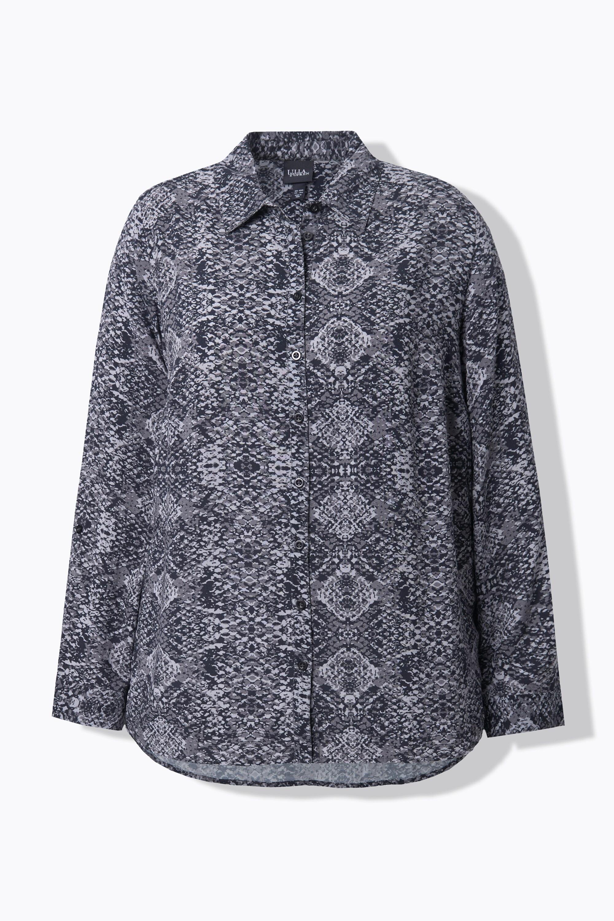 Ulla Popken Hemdbluse, Schlangenmuster, Hemdkragen, Langarm