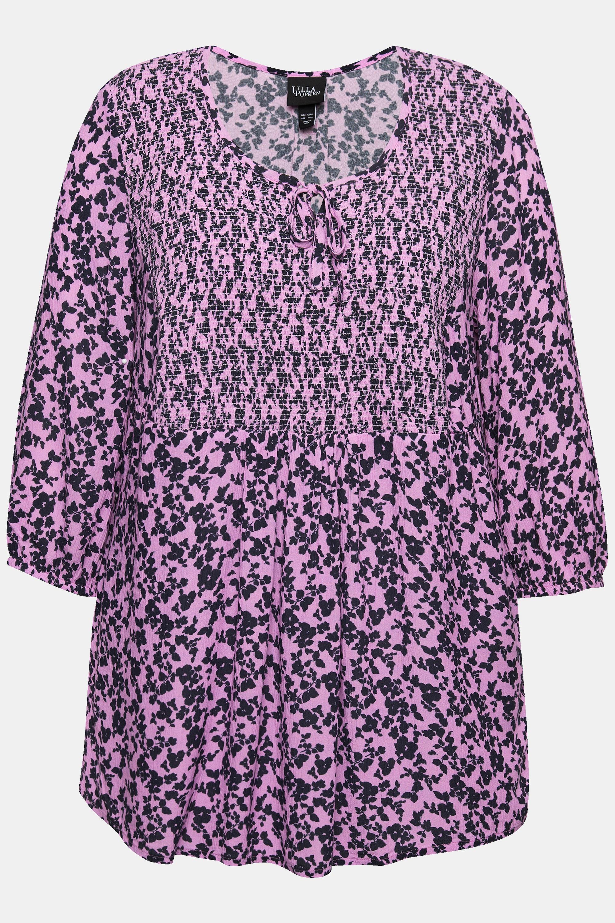 Ulla Popken Smokbluse Blüten A-Linie Rundhals 3/4-Arm