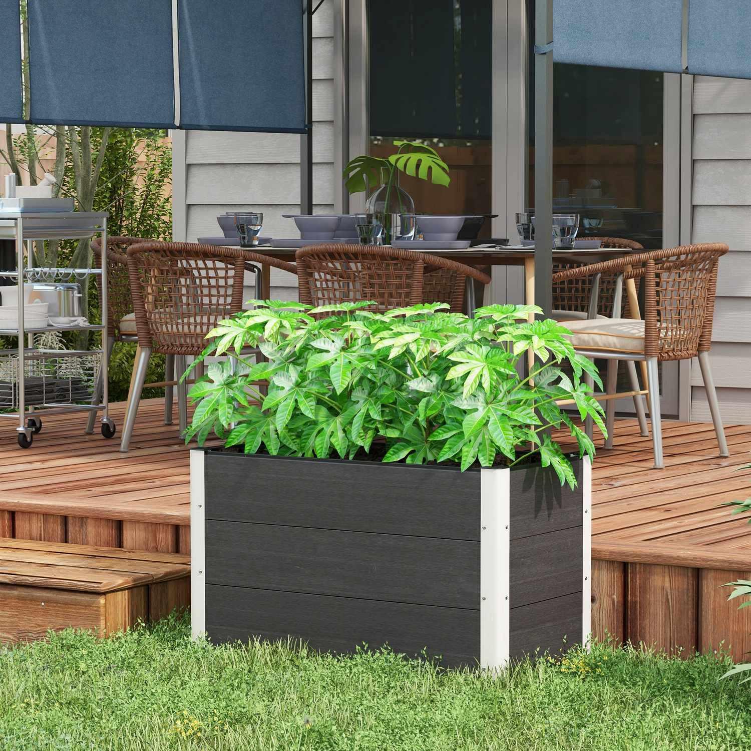 Northio Hochbeet Wetterfester Pflanzkasten Aus Wpc + Aluminium, Ohne Boden, Grau, 100X50X50Cm