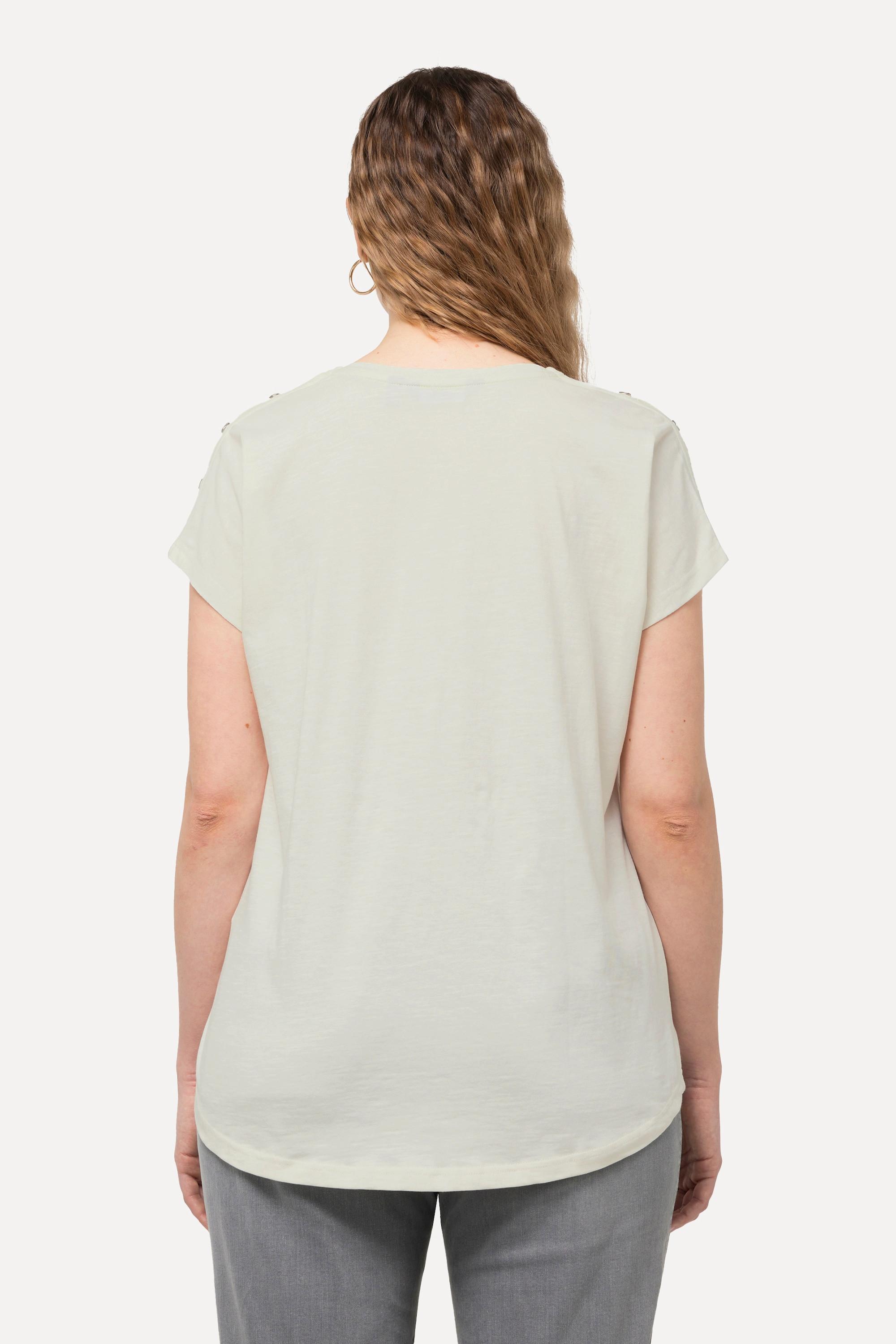 Ulla Popken Love Knopf Oversized Rundhals Halbarm T-Shirt