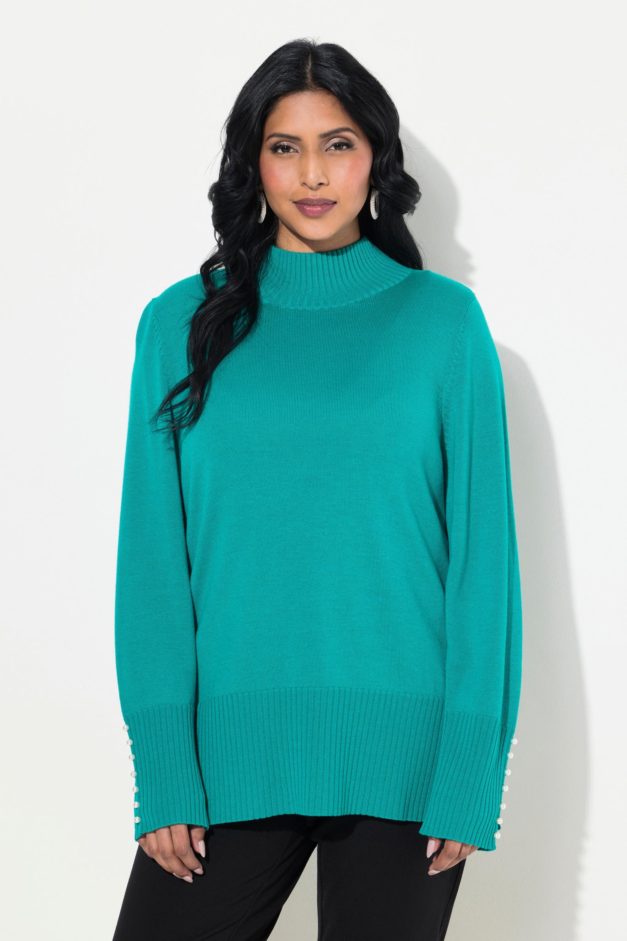 Ulla Popken Pullover, Woll-Seidenmischung, Stehkragen, Zierperlen