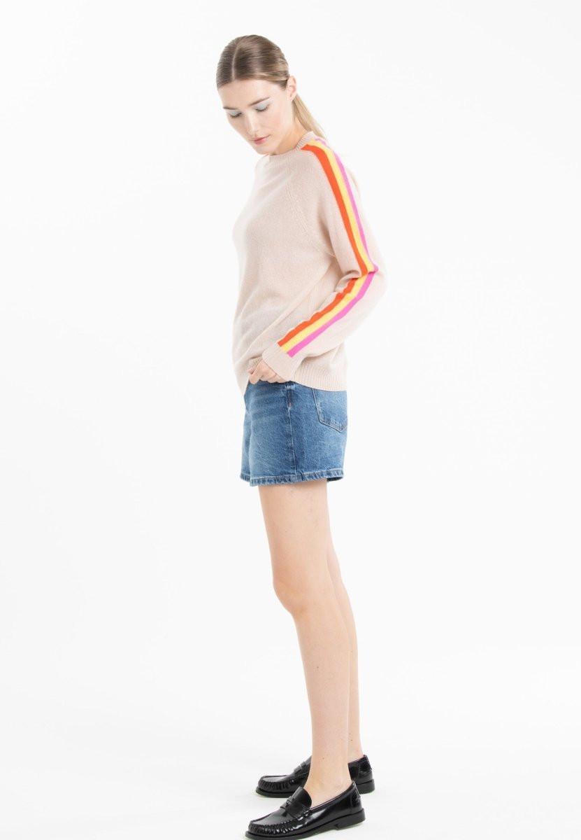 Studio Cashmere8 Rundhalspullover aus Kaschmir mit farbigem Streifen an den Ärmeln 2-fädig KELLY 30