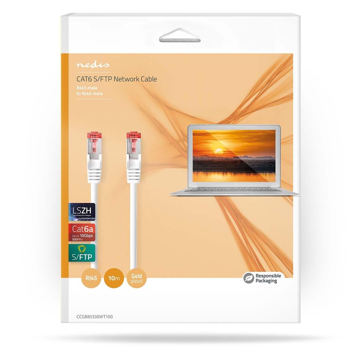 Nedis CAT6a Netzwerkkabel | S/FTP | RJ45 Stecker | RJ45 Stecker | 10,00 m | Rund | LSZH | Weiß | Verpackt