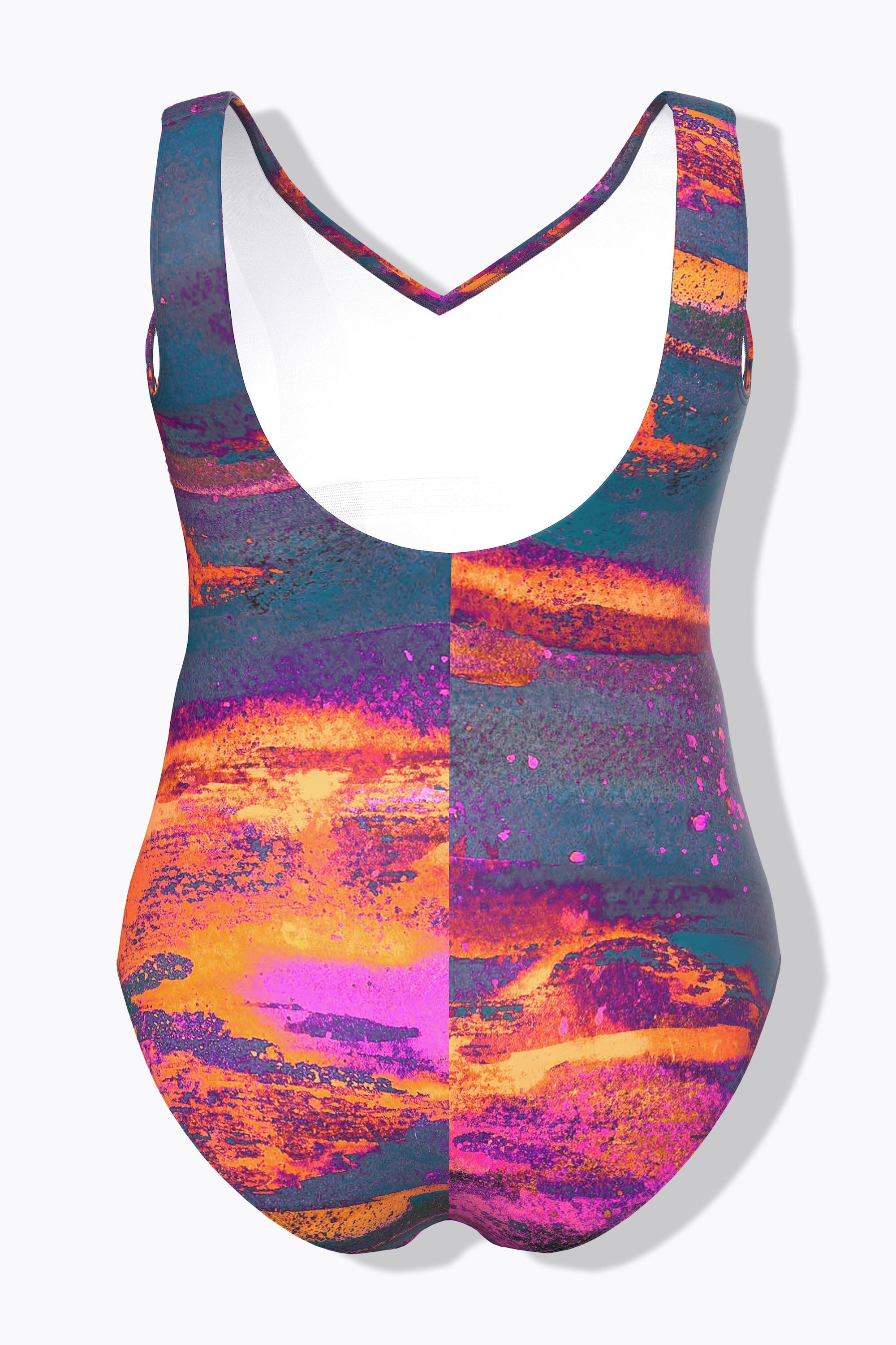 Ulla Popken Badeanzug, ohne Softcups, V-Ausschnitt, recycelt