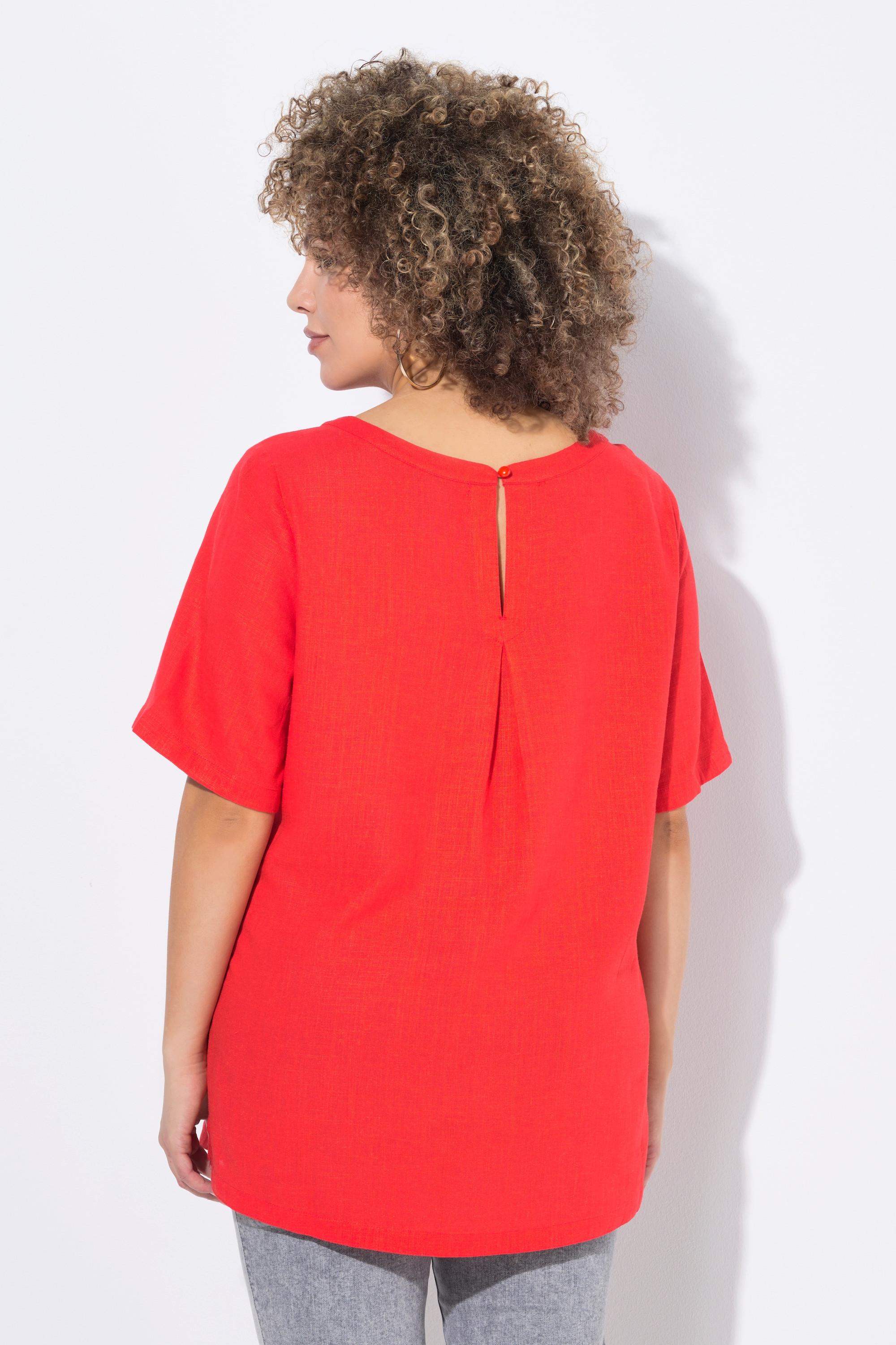 Ulla Popken A-Linie Leinenmix Halbarm Bluse