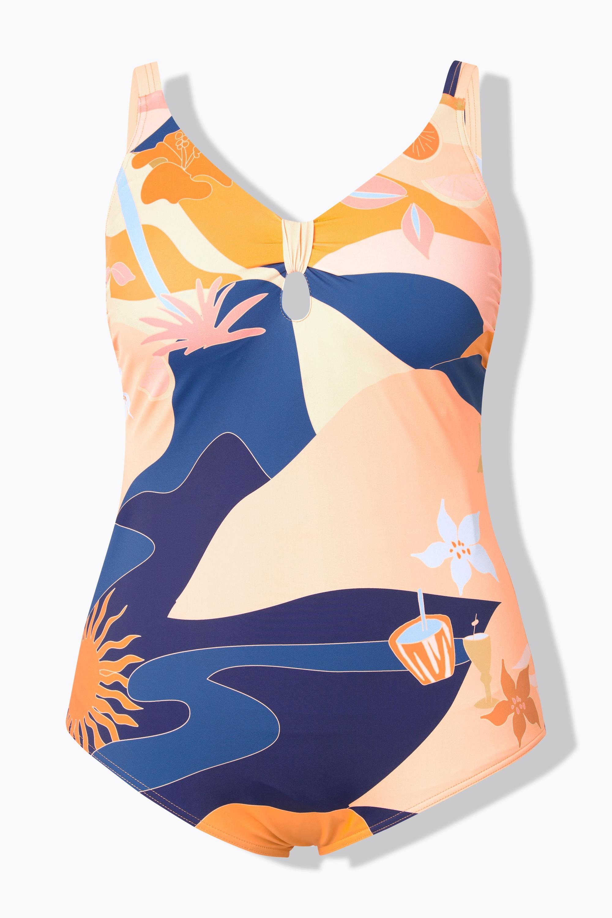 Ulla Popken Badeanzug, Knoten, Softcups, Träger verstellbar, recycelt