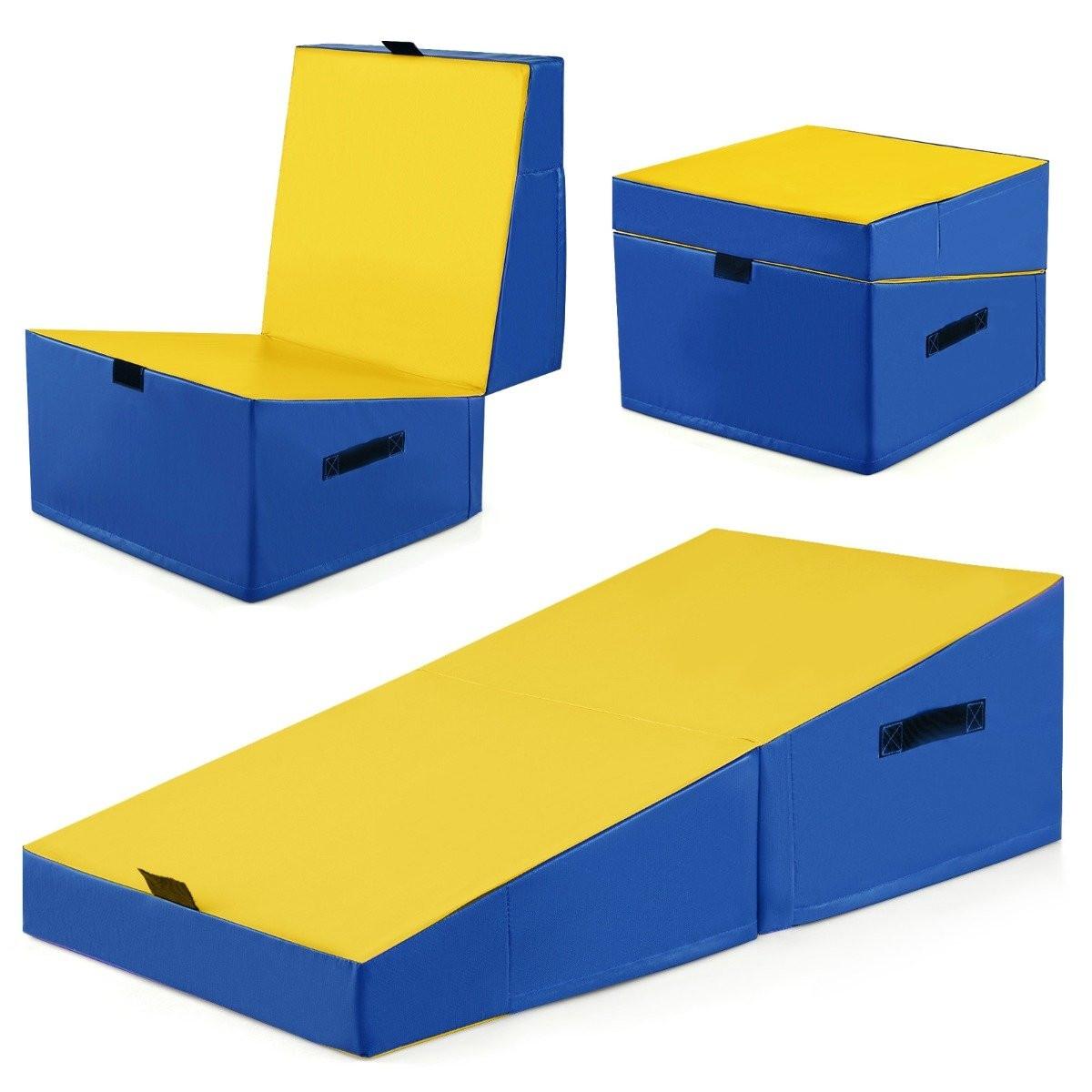 B2X 2 in 1 Turnmatte mit Tragegriff Schräge Gymnastikmatte Keilförmige Weichbodenmatte Gelb