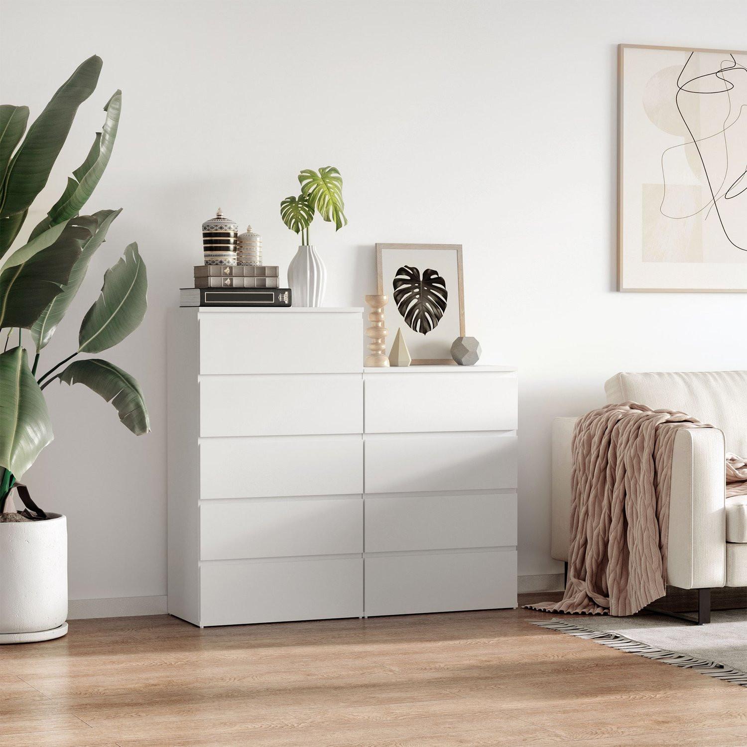 Northio Kommode Schubladenschrank Sideboard Mit 4 Schubladen, Büroschrank Mit Kippsicheren Zuglaschen, Weiß, 55 X 33 X 80 Cm