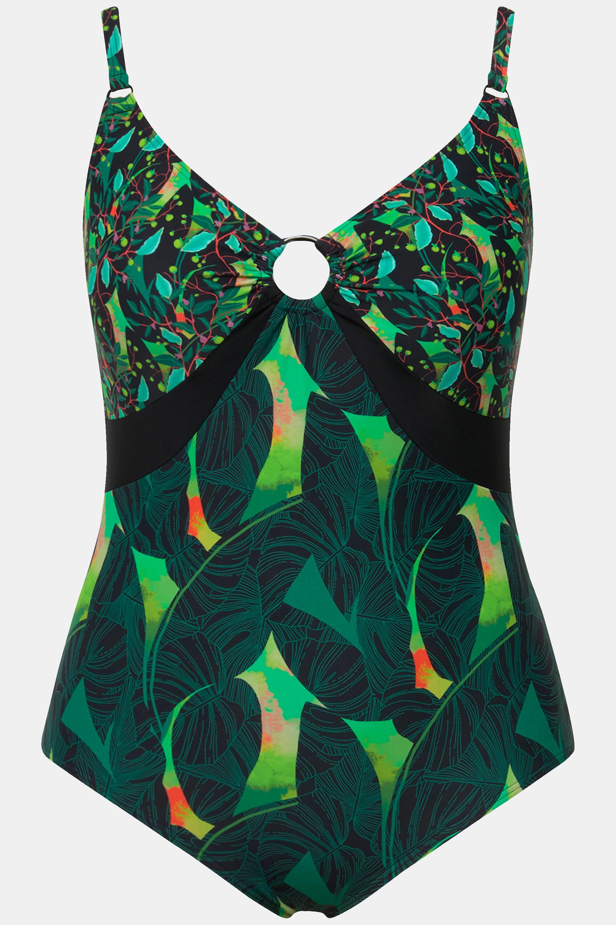 Ulla Popken Badeanzug, Mustermix, Softcups, Zierring, recycelt