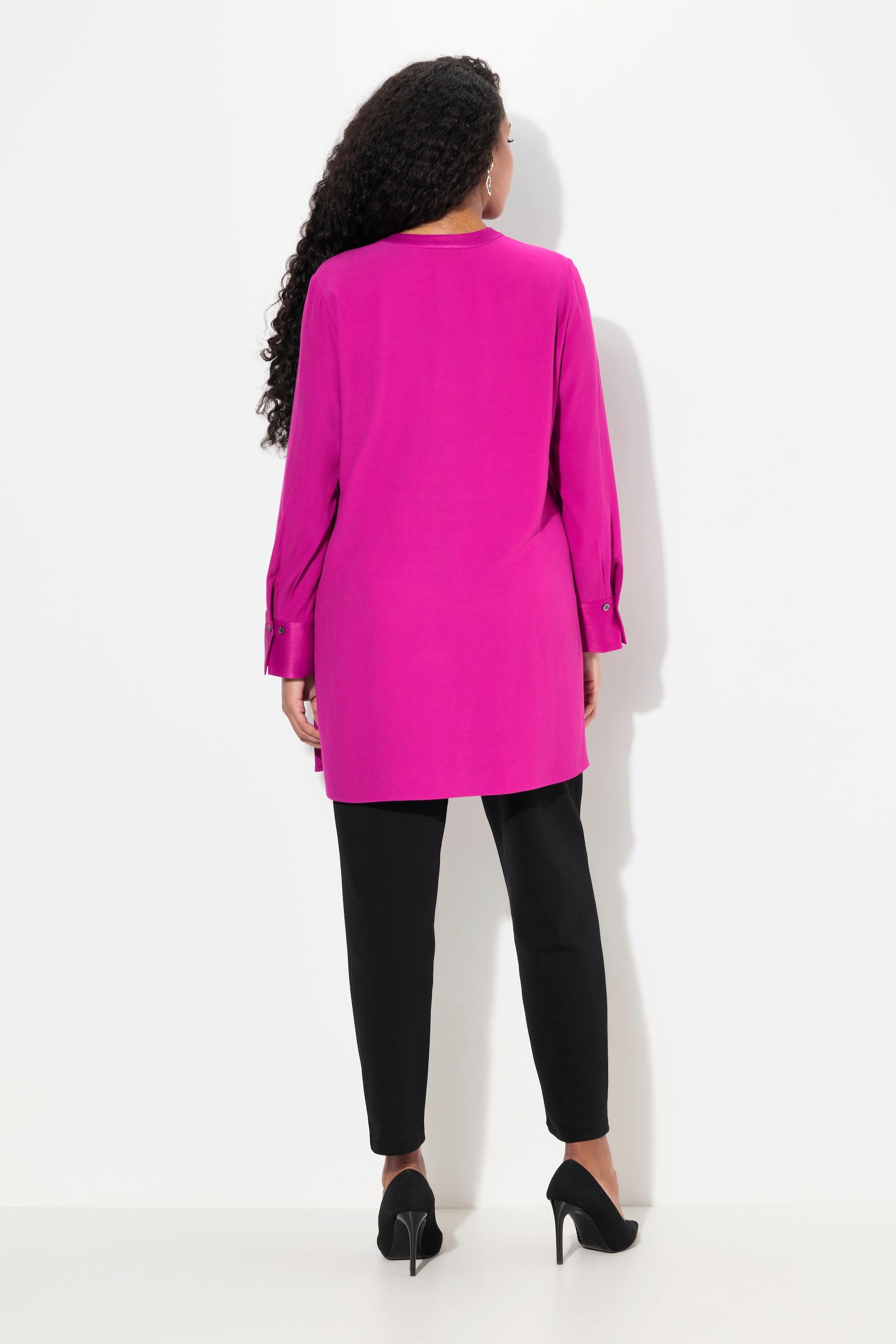 Ulla Popken Satintunika Patchlook Stehkragen Langarm