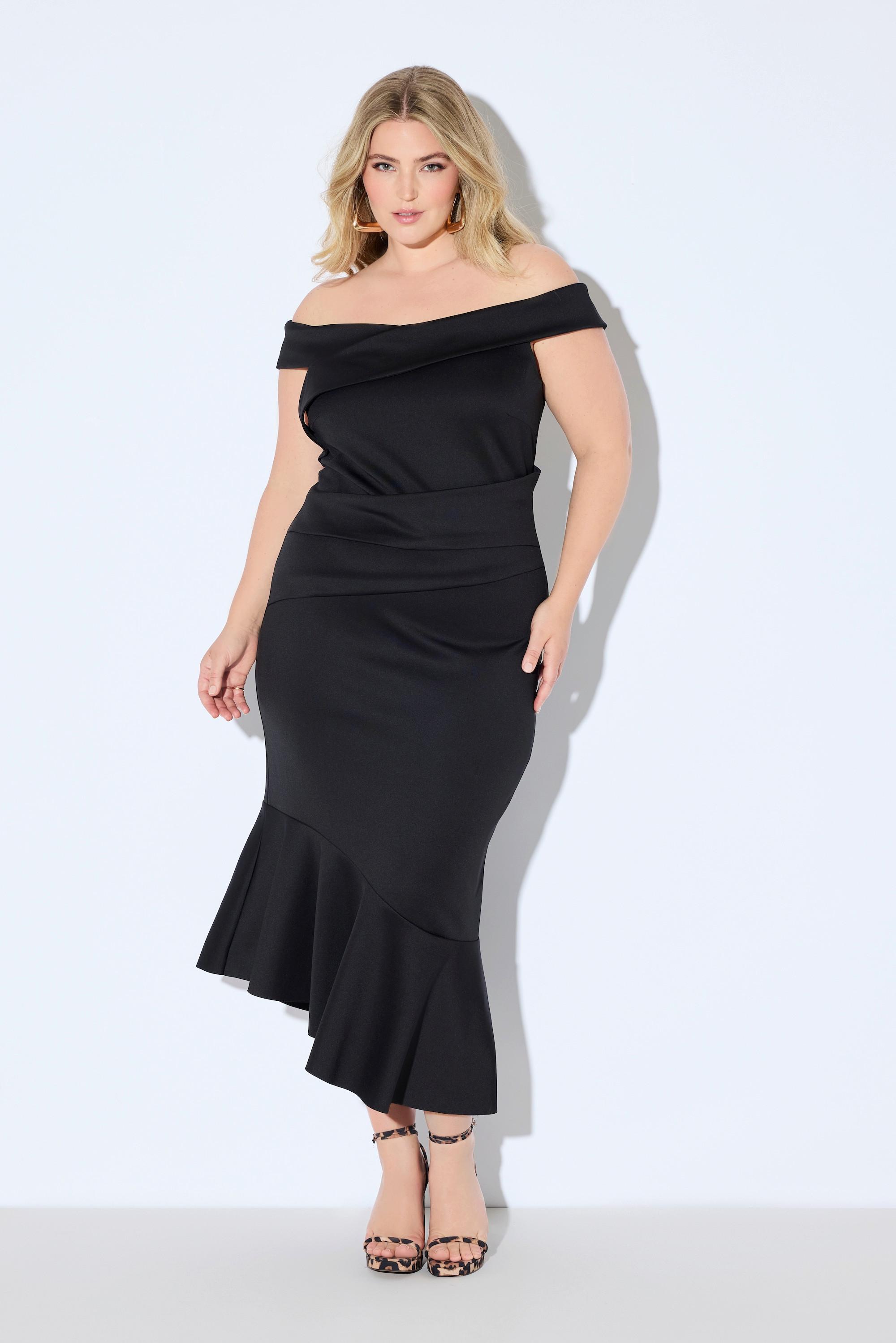 Ulla Popken Scuba Maxikleid Carmenausschnitt Drapierung