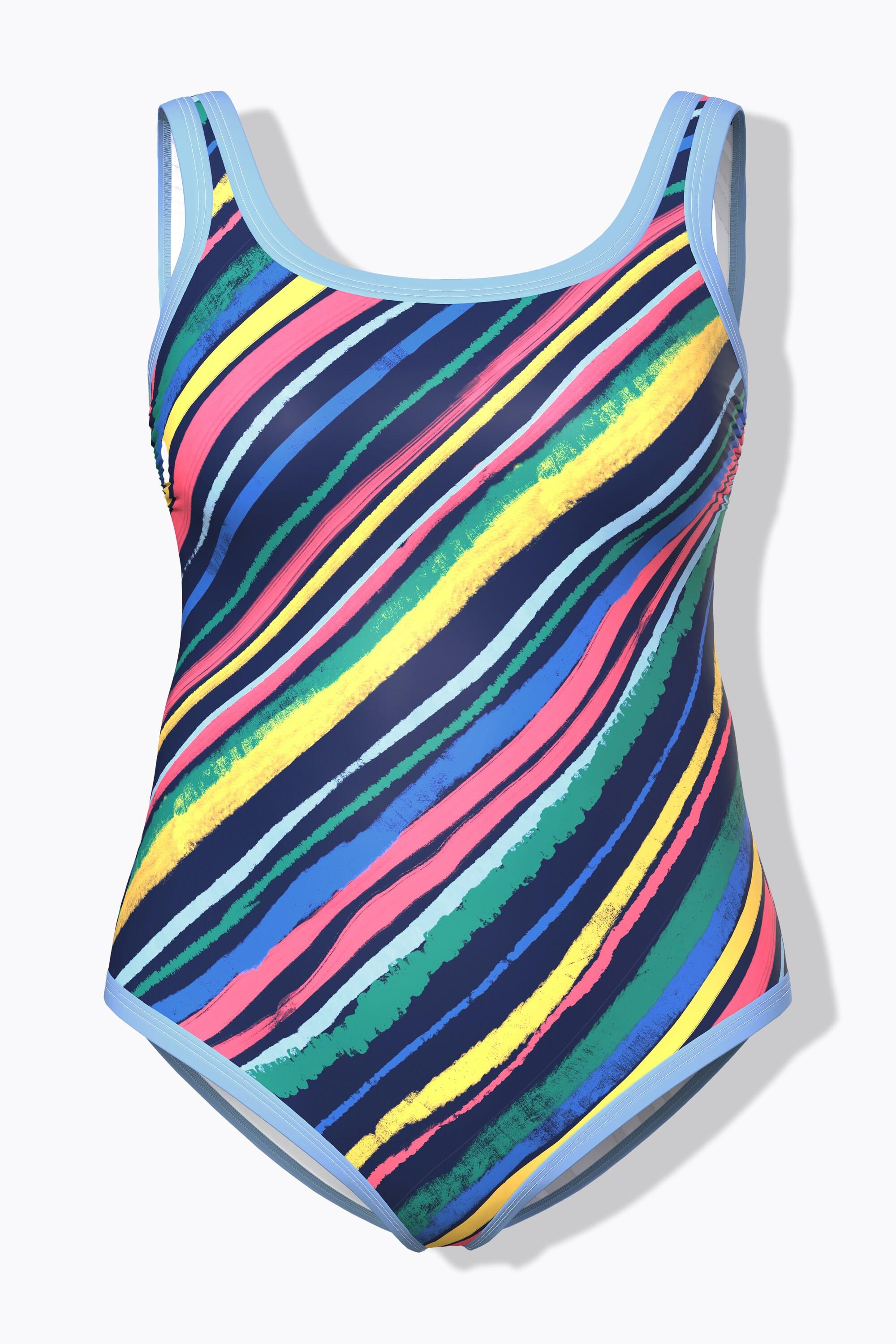 Ulla Popken Badeanzug, diagonale Streifen, ohne Softcups