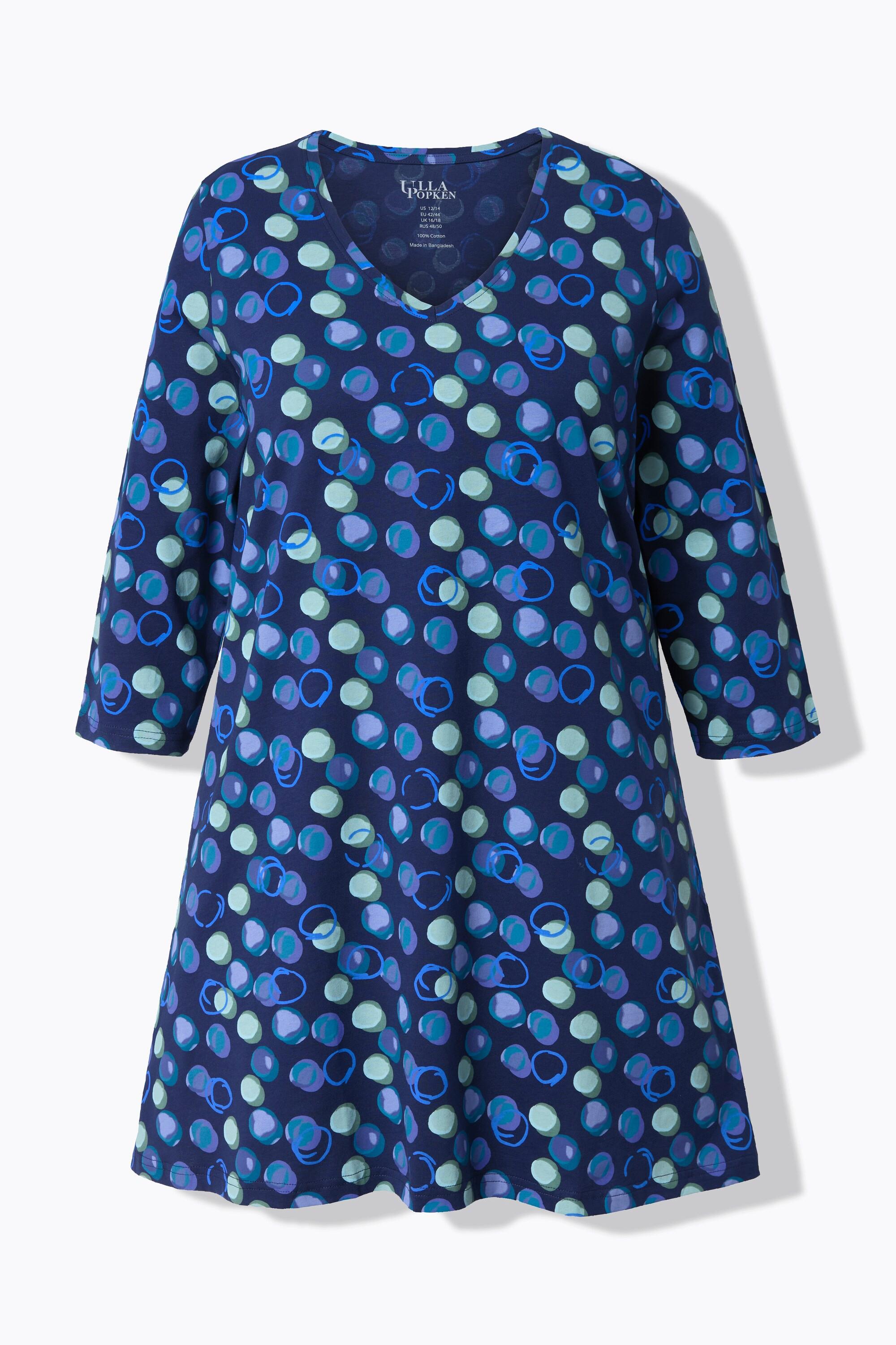 Ulla Popken Punkte A-Linie V-Ausschnitt 3/4-Arm Longshirt