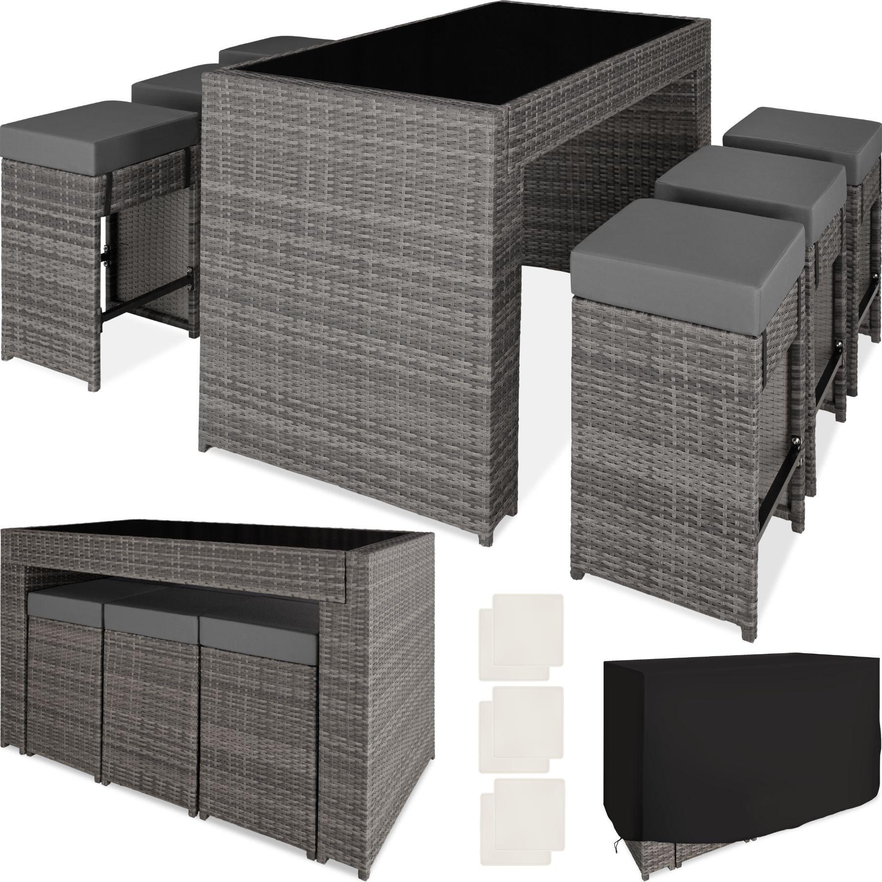 Tectake Aluminium Rattan Barset Ibiza 6+1 mit Schutzhülle