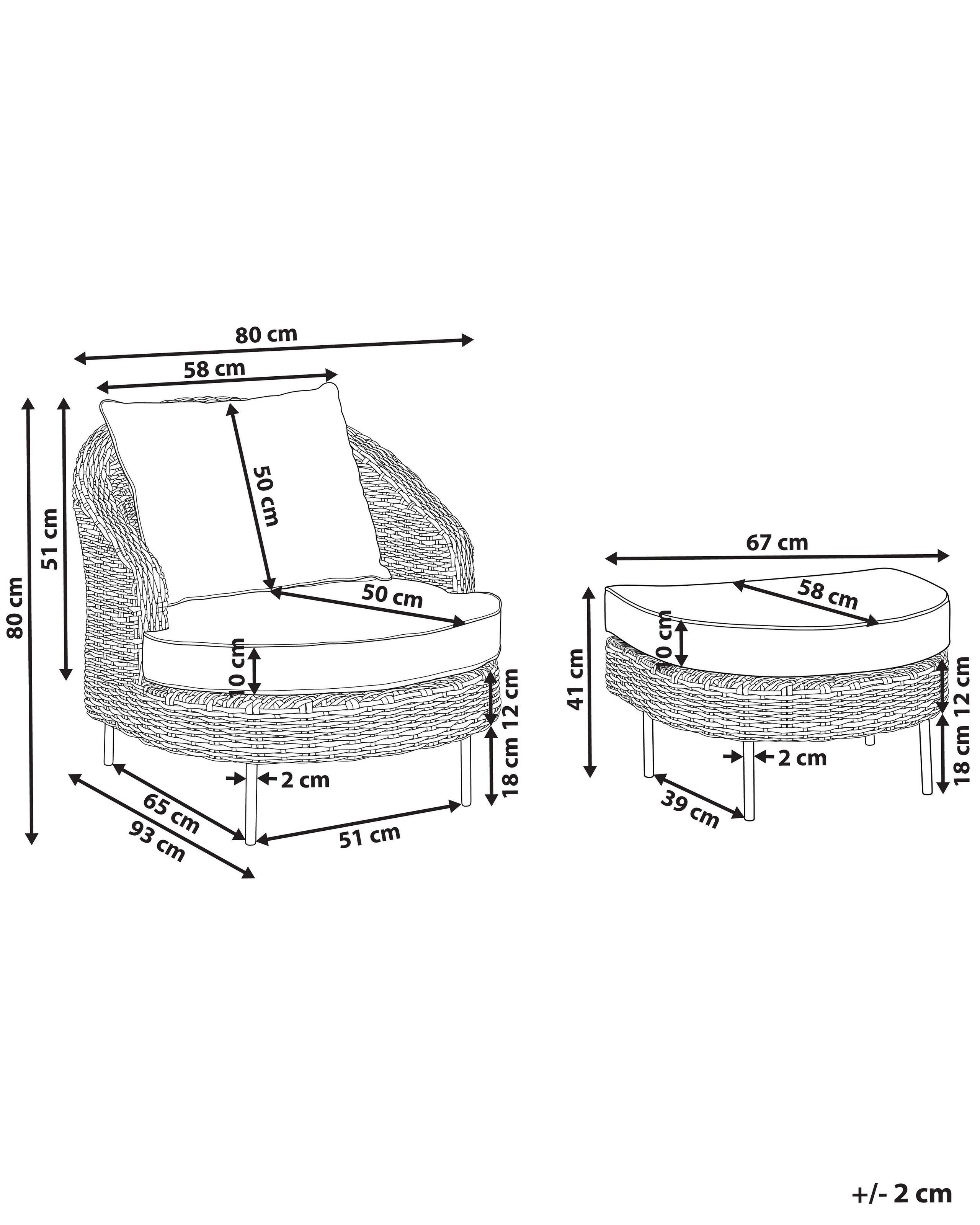 Beliani Gartensessel mit Ottomane aus PE Rattan Boho ARCILLE