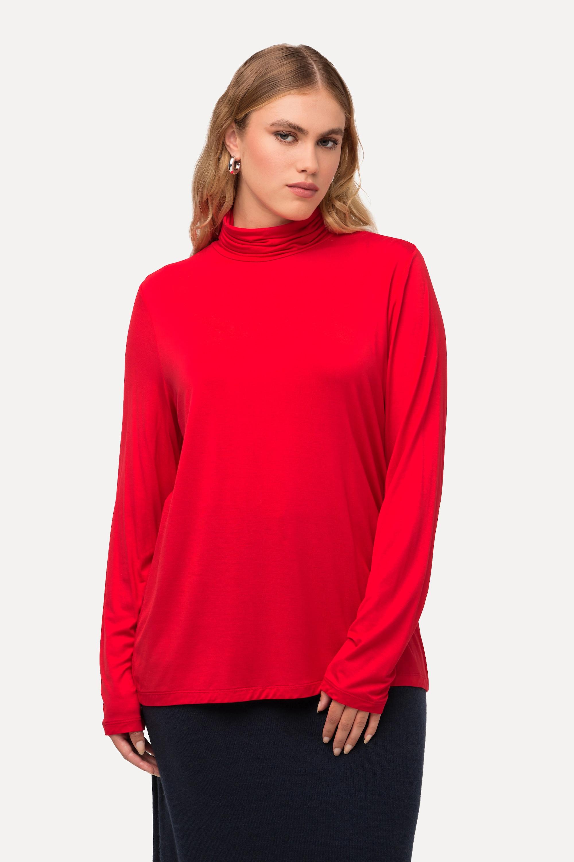 Ulla Popken Rollkragen Langarmshirt Classic mit Raffung
