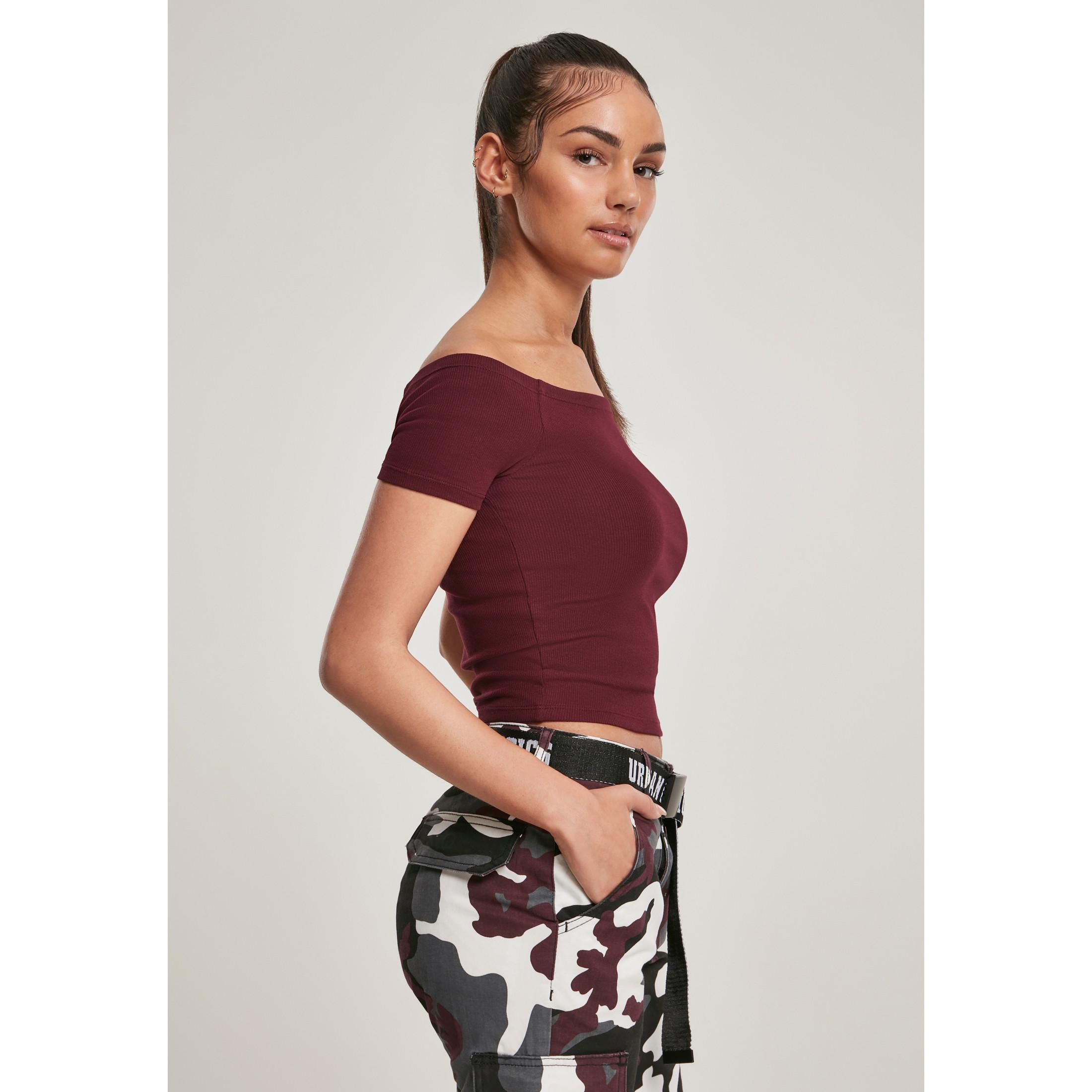 URBAN CLASSICS Geripptes Off Shoulder Crop T-Shirt