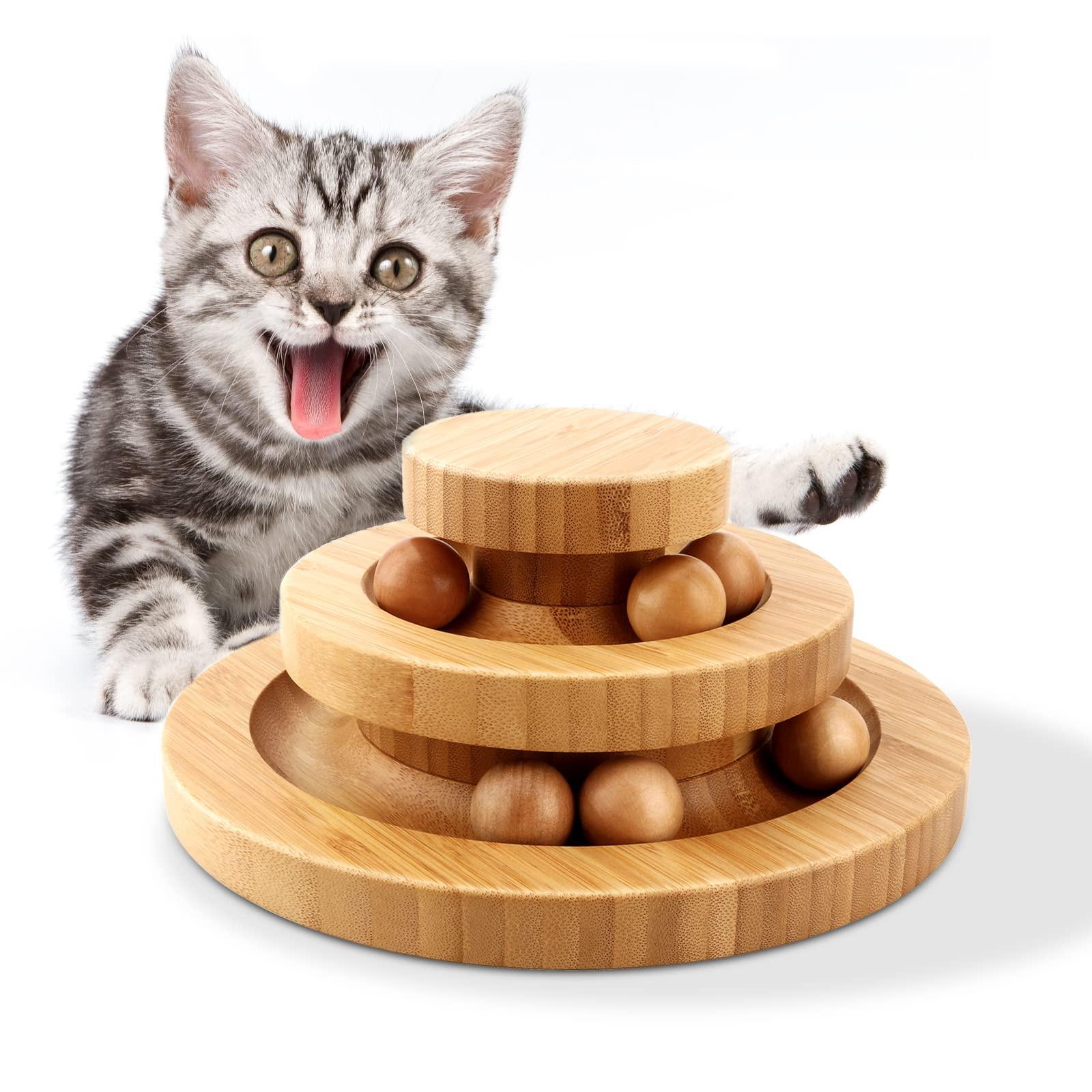 Alopini Interaktives hölzernes Katzenspielzeug doppellagigierender Ball Schaukelrolle für Katzen