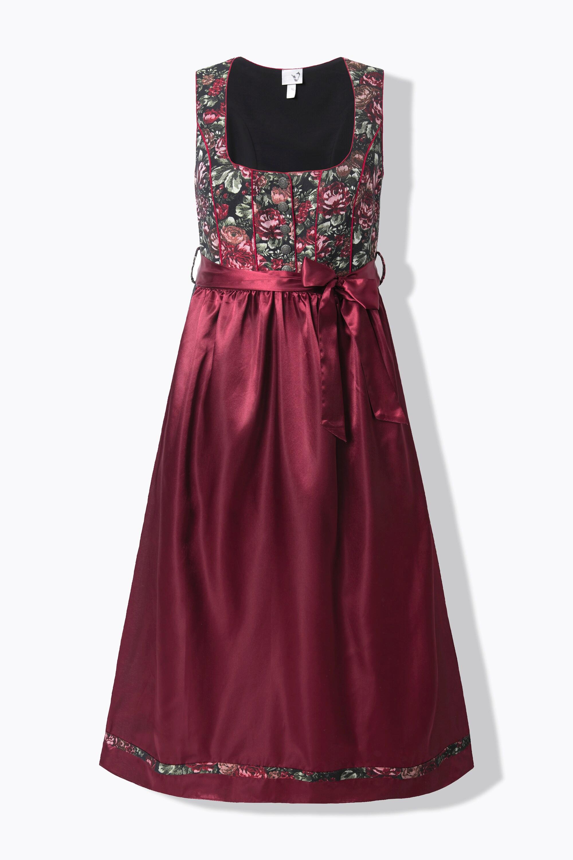 Ulla Popken Dirndl Blüten Carré-Ausschnitt Satinschürze Ärmellos